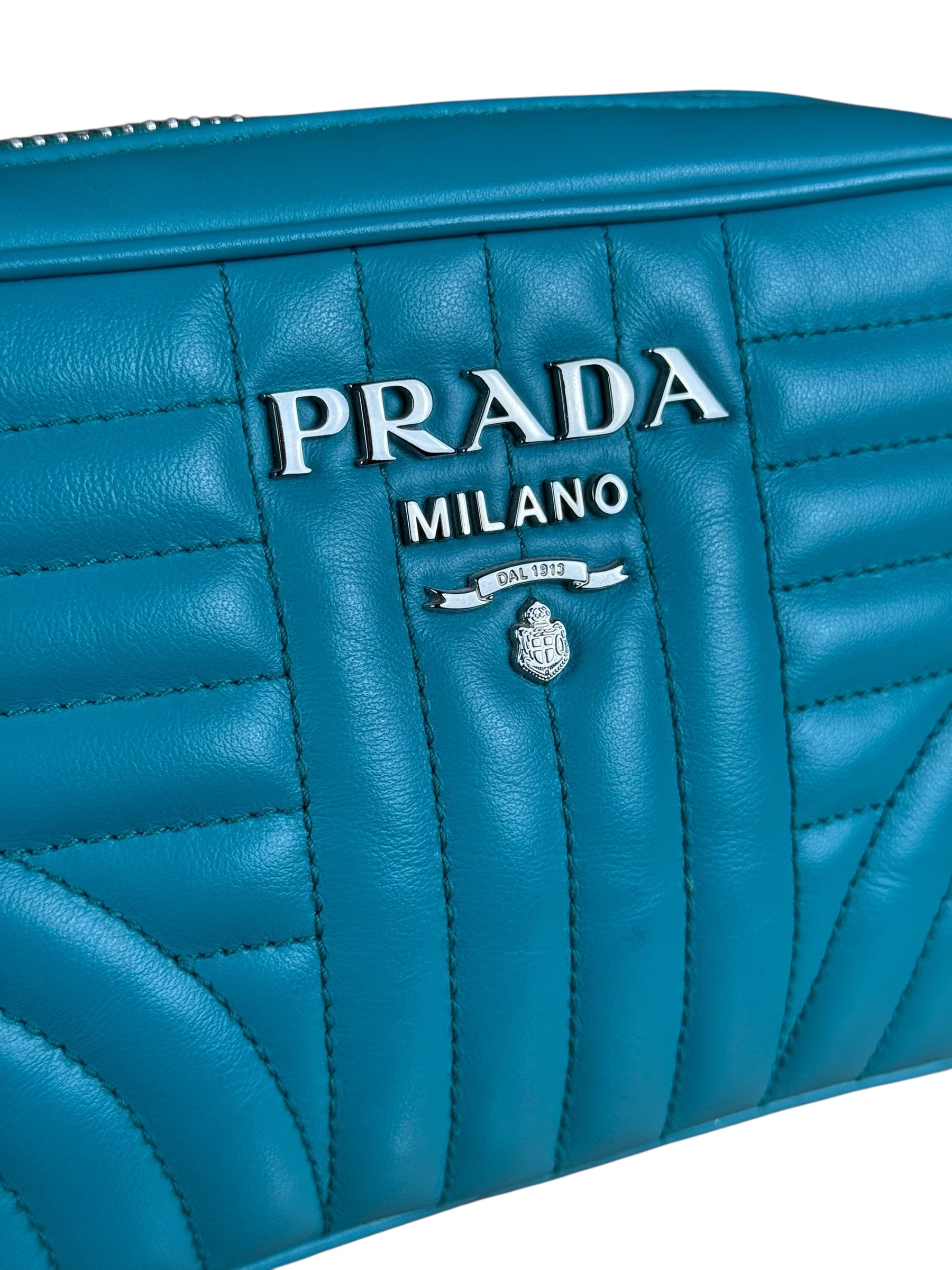 Prada Teal Diagramme Leather Chain Crossbody