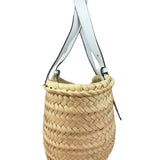 Loewe White Leather Raffia Basket Bag