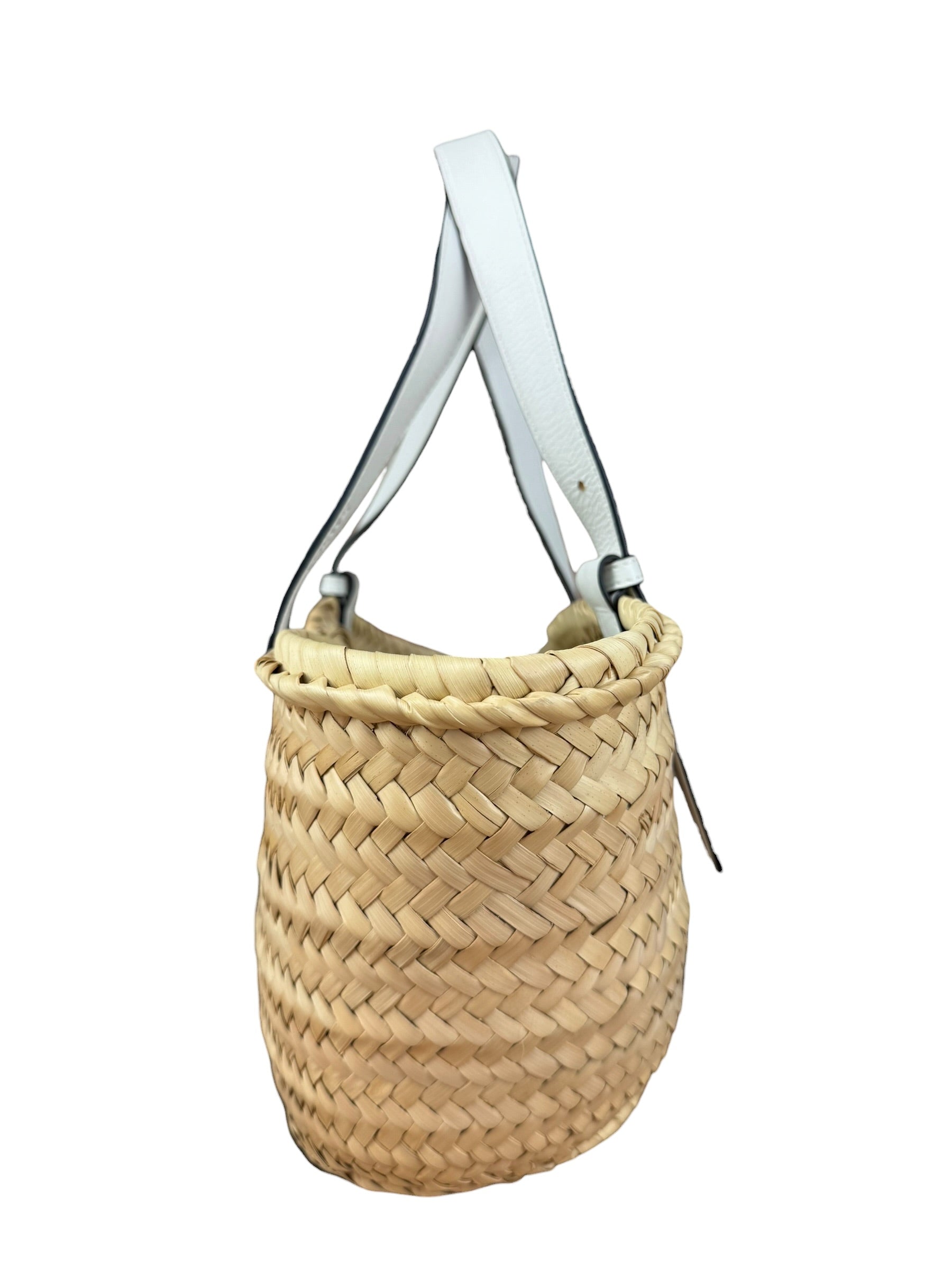 Loewe White Leather Raffia Basket Bag