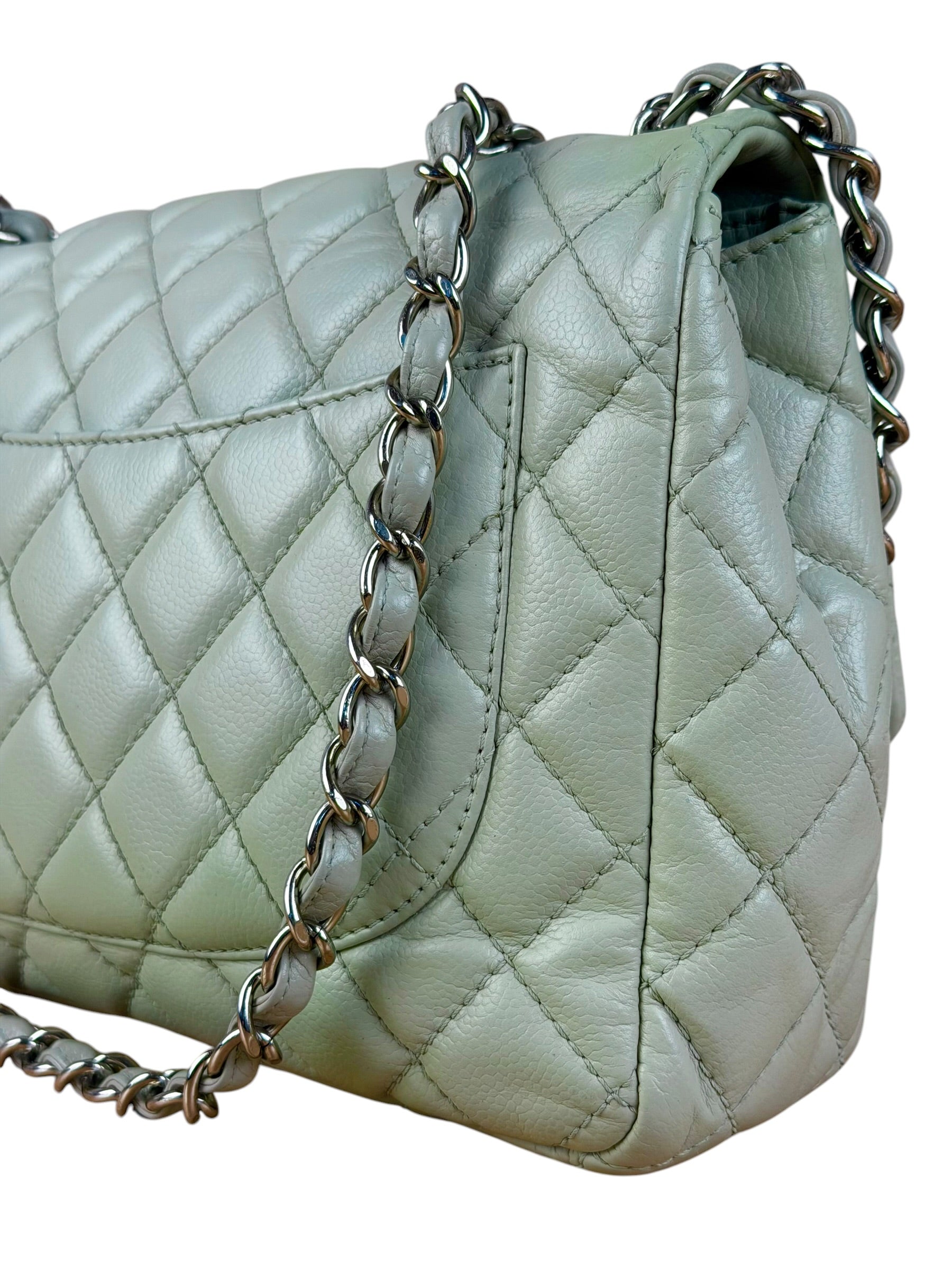 Chanel Light Sage Green Medium Classic Flap Shoulder Bag 2008