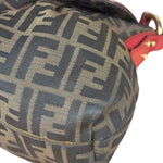 Fendi Beige/Red Leather Trim Zucca Chef Flap Bag