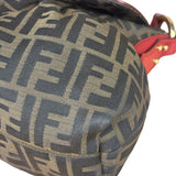Fendi Beige/Red Leather Trim Zucca Chef Flap Bag