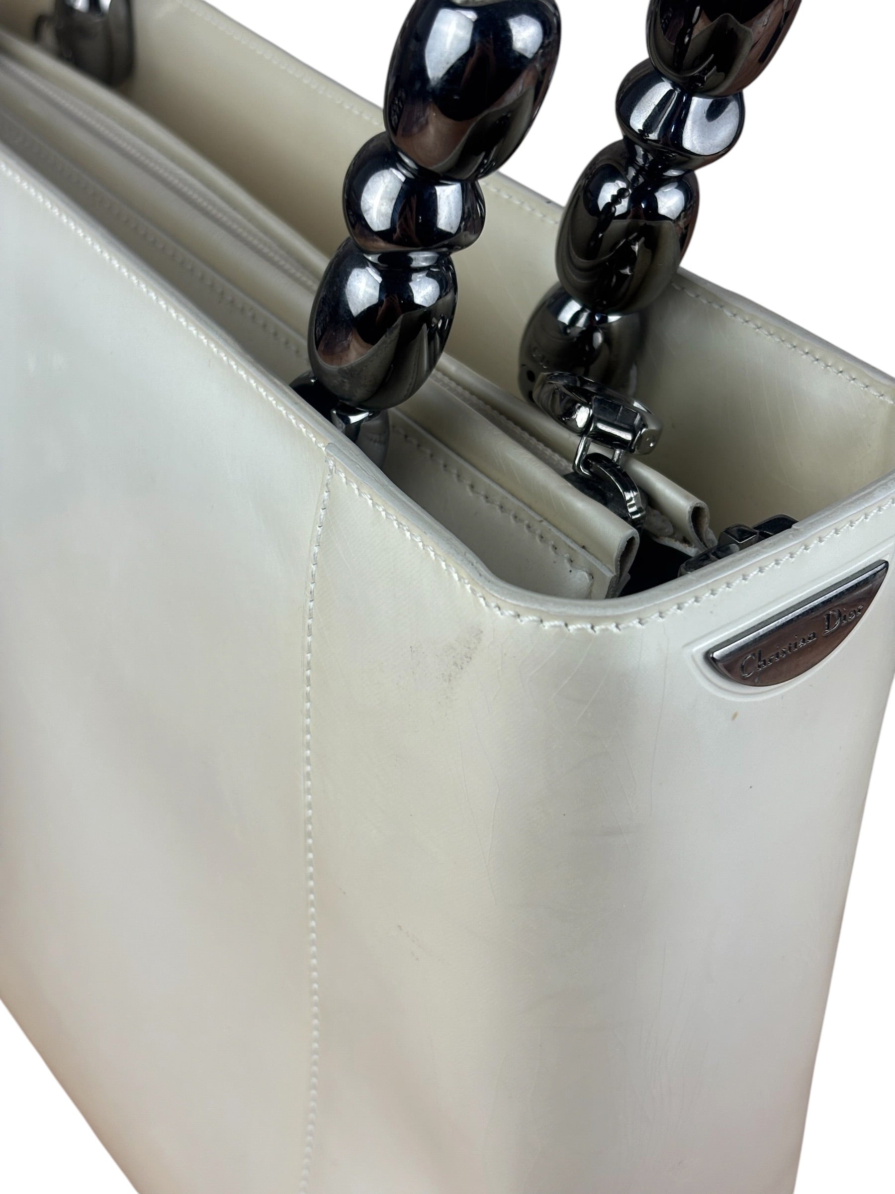 Christain Dior Leather Chrome Beaded Malice Tote Bag
