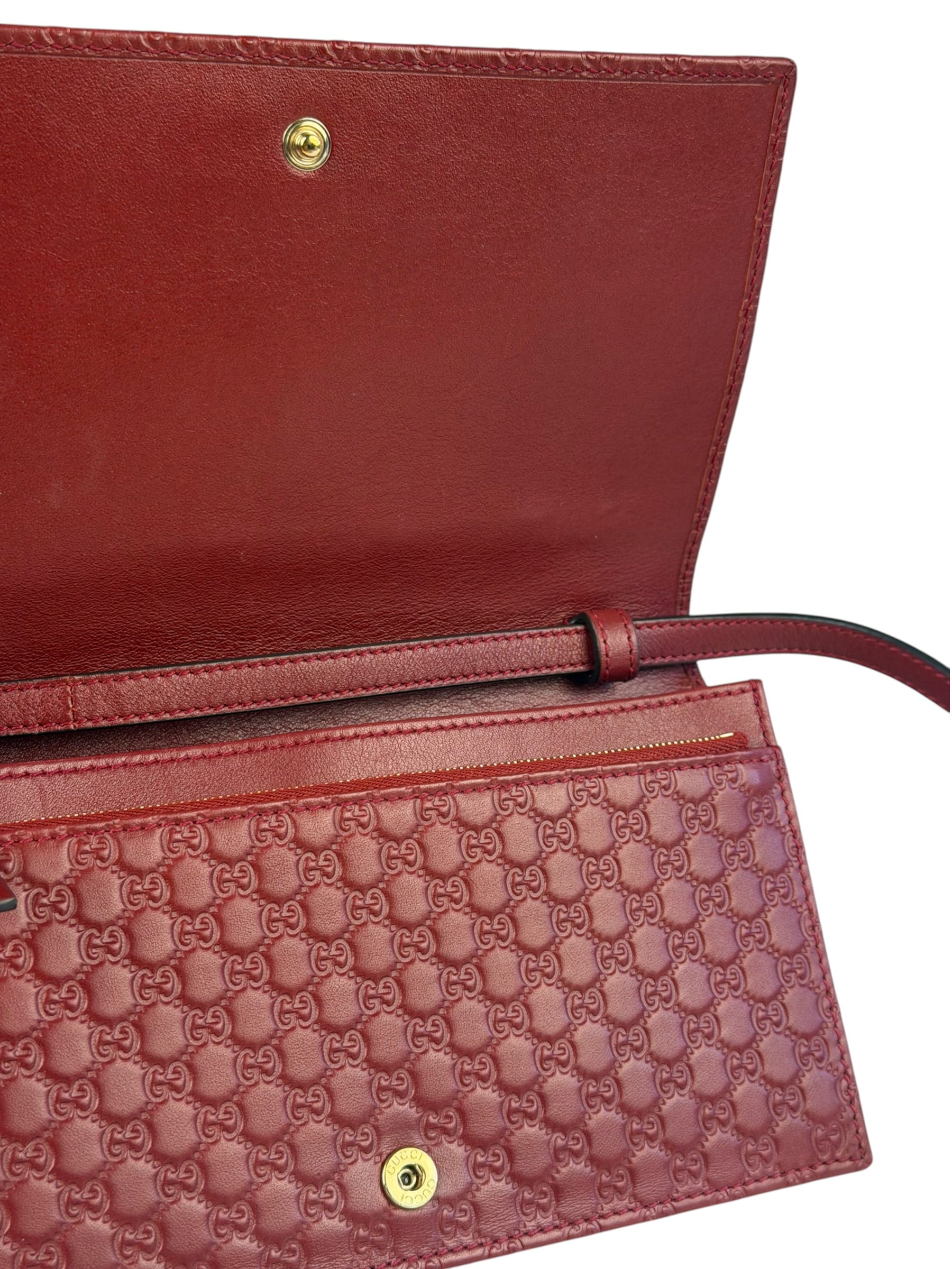 Gucci Red Micro GG Leather Crossbody Wallet