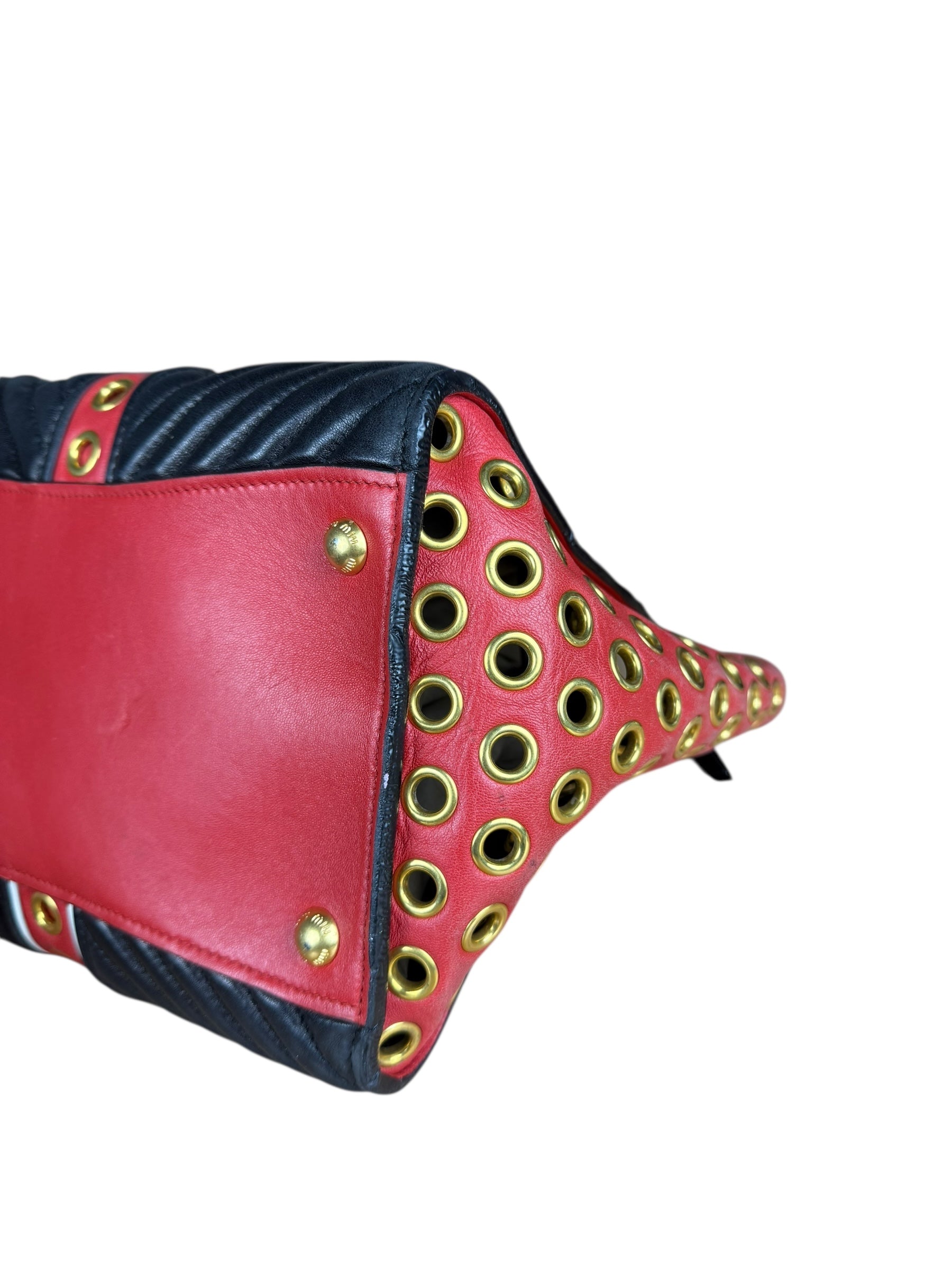 Miu Miu Leather Rings Red Biker Tote