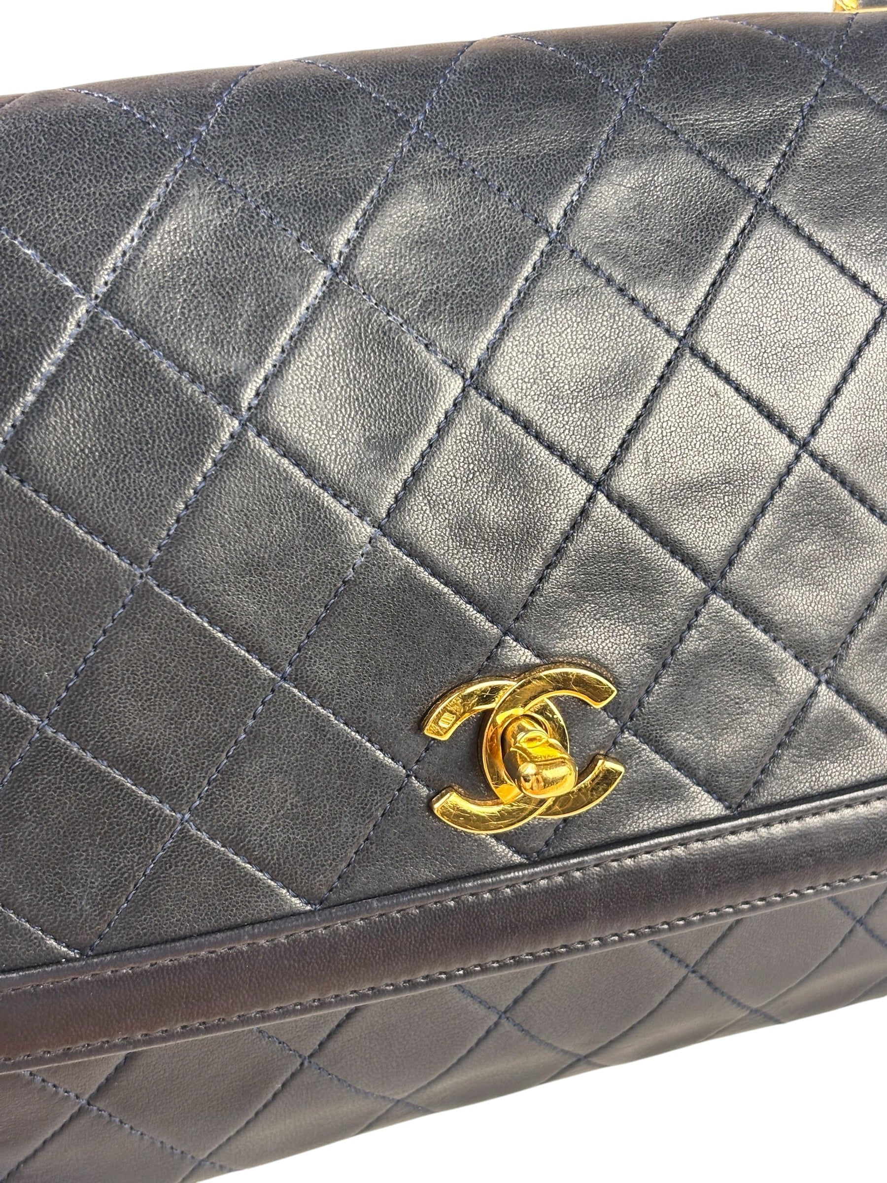 Chanel Vintage Navy Quilted Lambskin Flap Bag 1989
