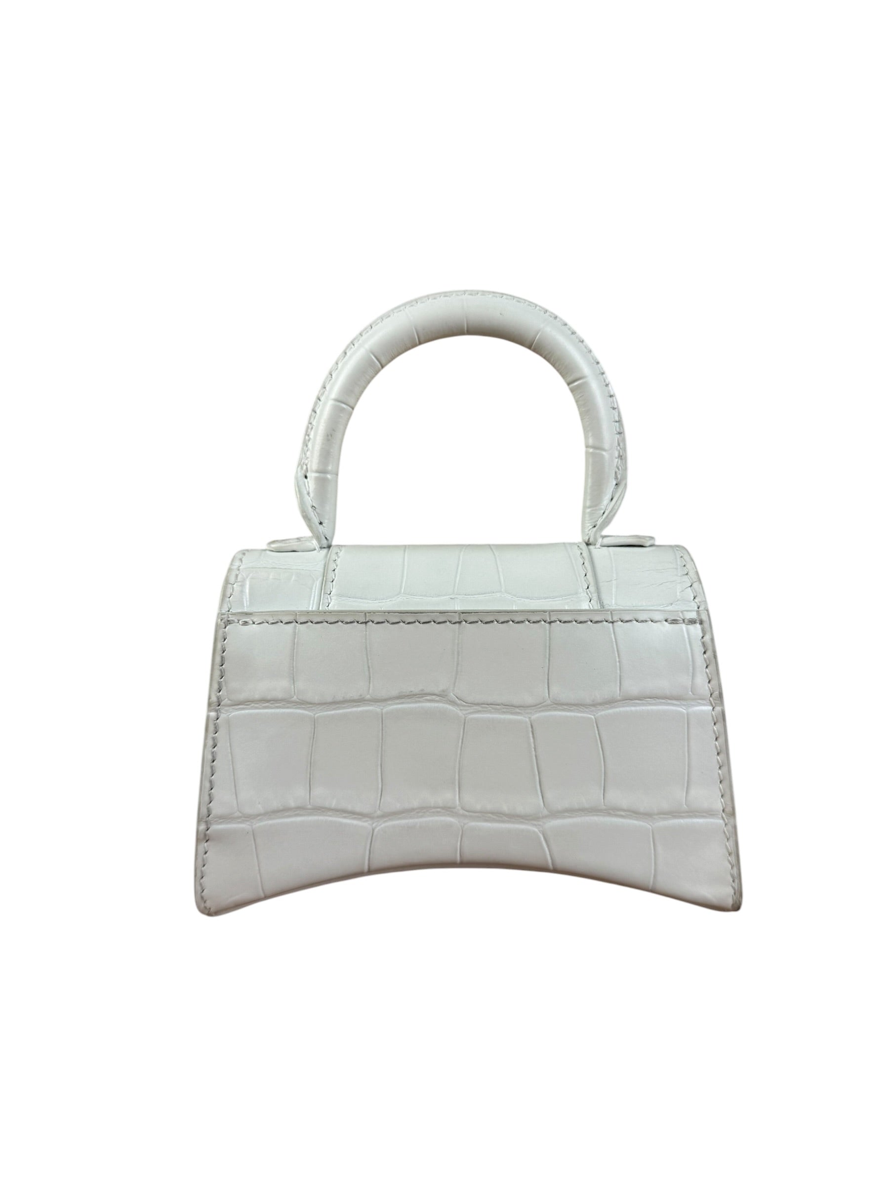 Balenciaga White Croc Embossed Nano Hourglass Bag