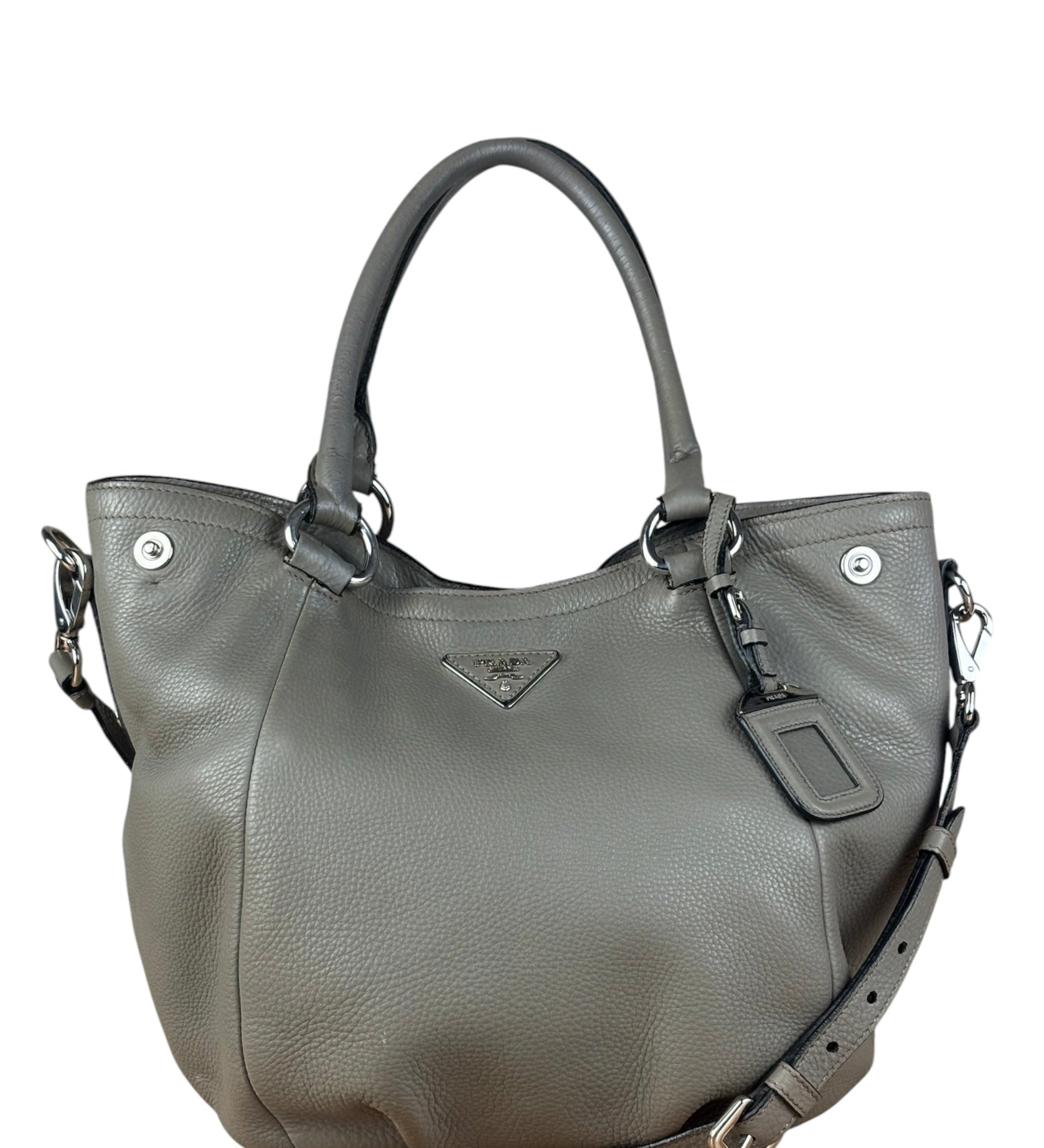 Prada Grey Vitello Daino Leather 2Way Handbag
