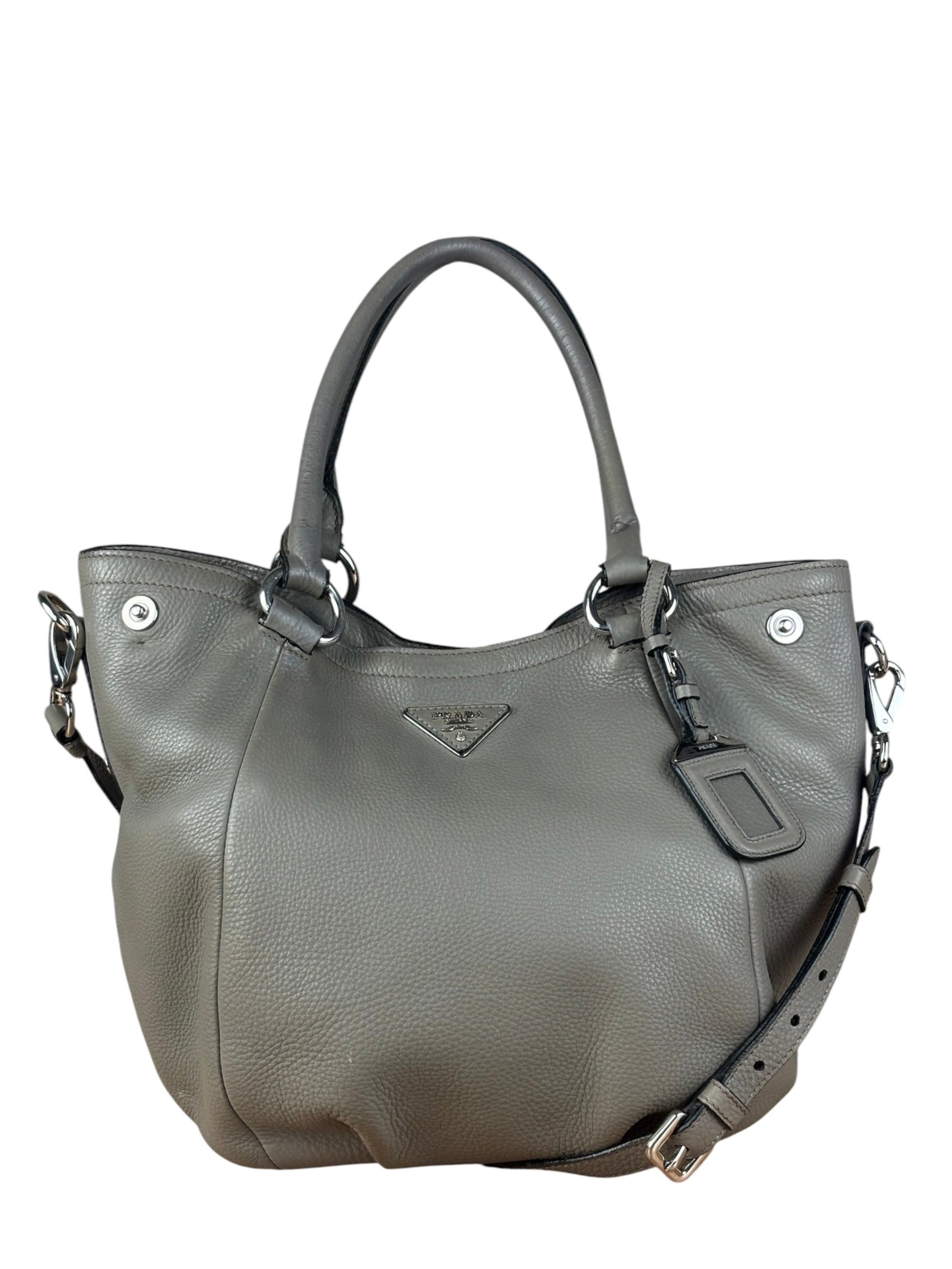Prada Grey Vitello Daino Leather 2Way Handbag