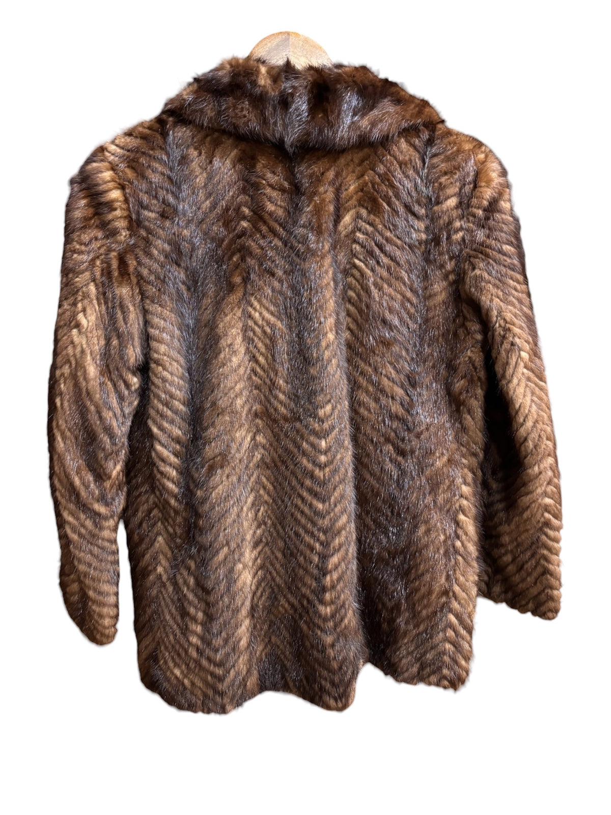 Vintage Hazel Brown Chevron Mink Fur Coat