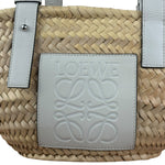 Loewe White Leather Raffia Basket Bag