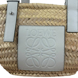 Loewe White Leather Raffia Basket Bag