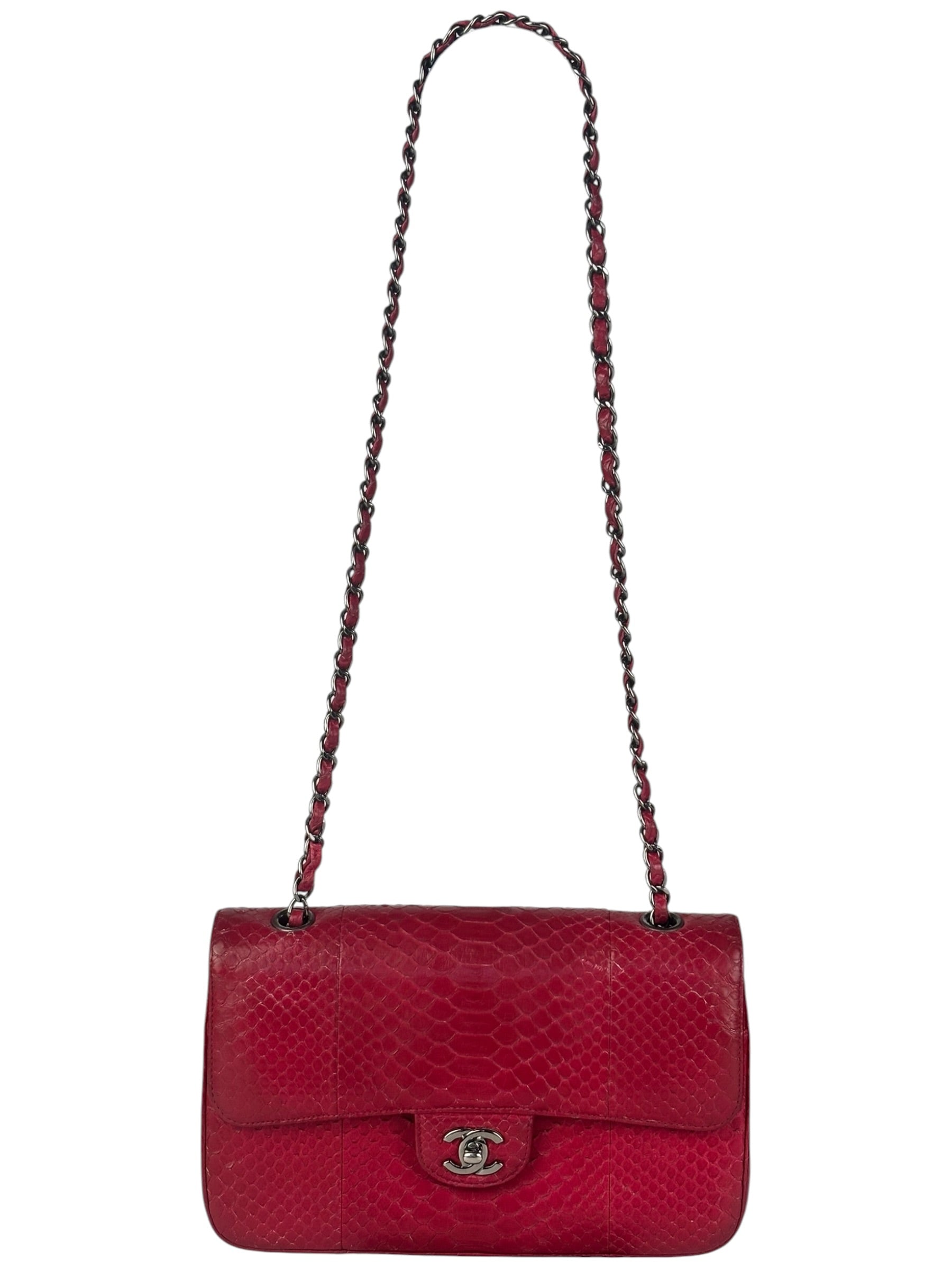Chanel Classic Double Flap Python Bag Pink 2014