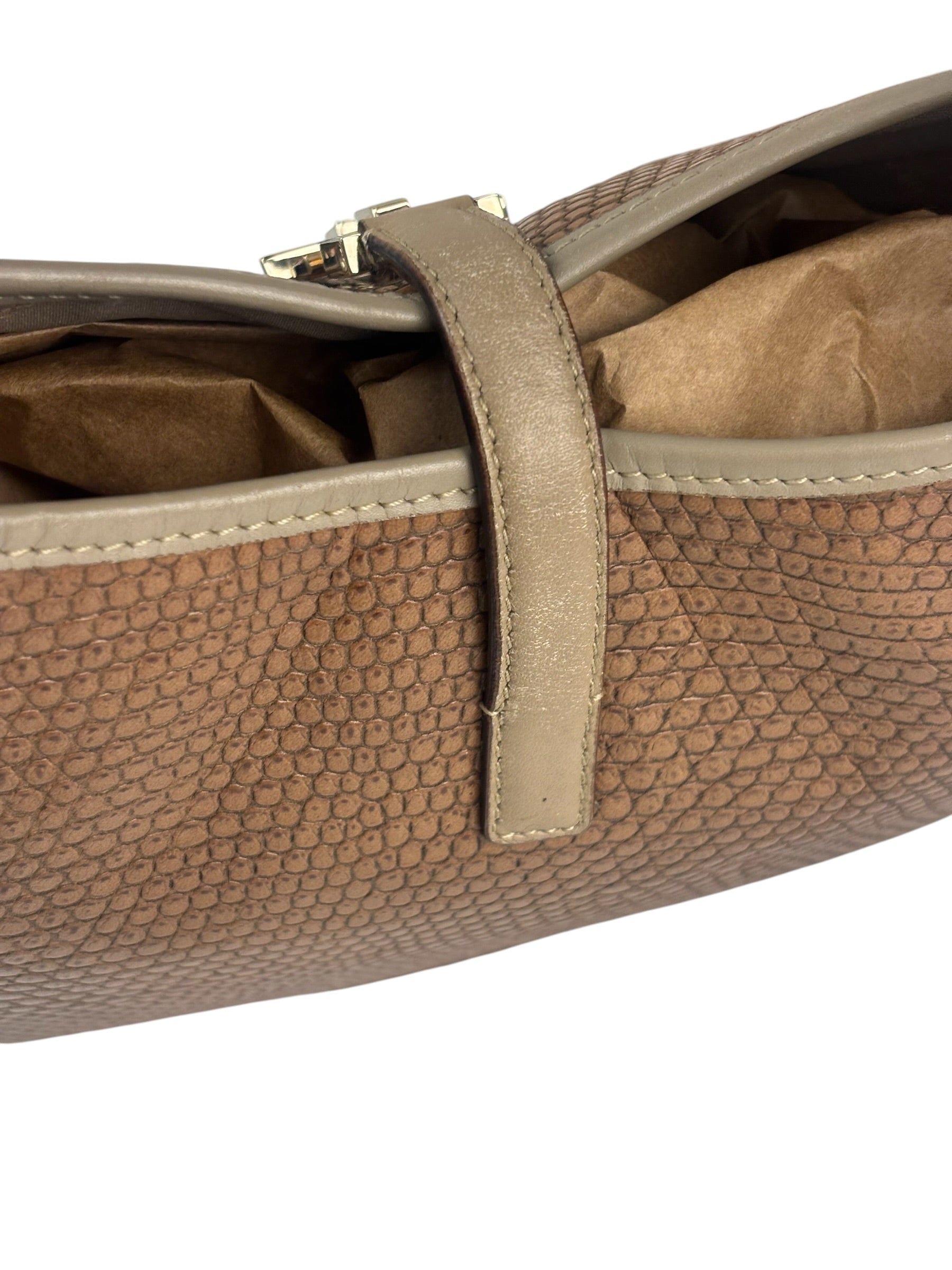 Salvatore Ferragamo Brown Lizard-Embossed Hobo Bag