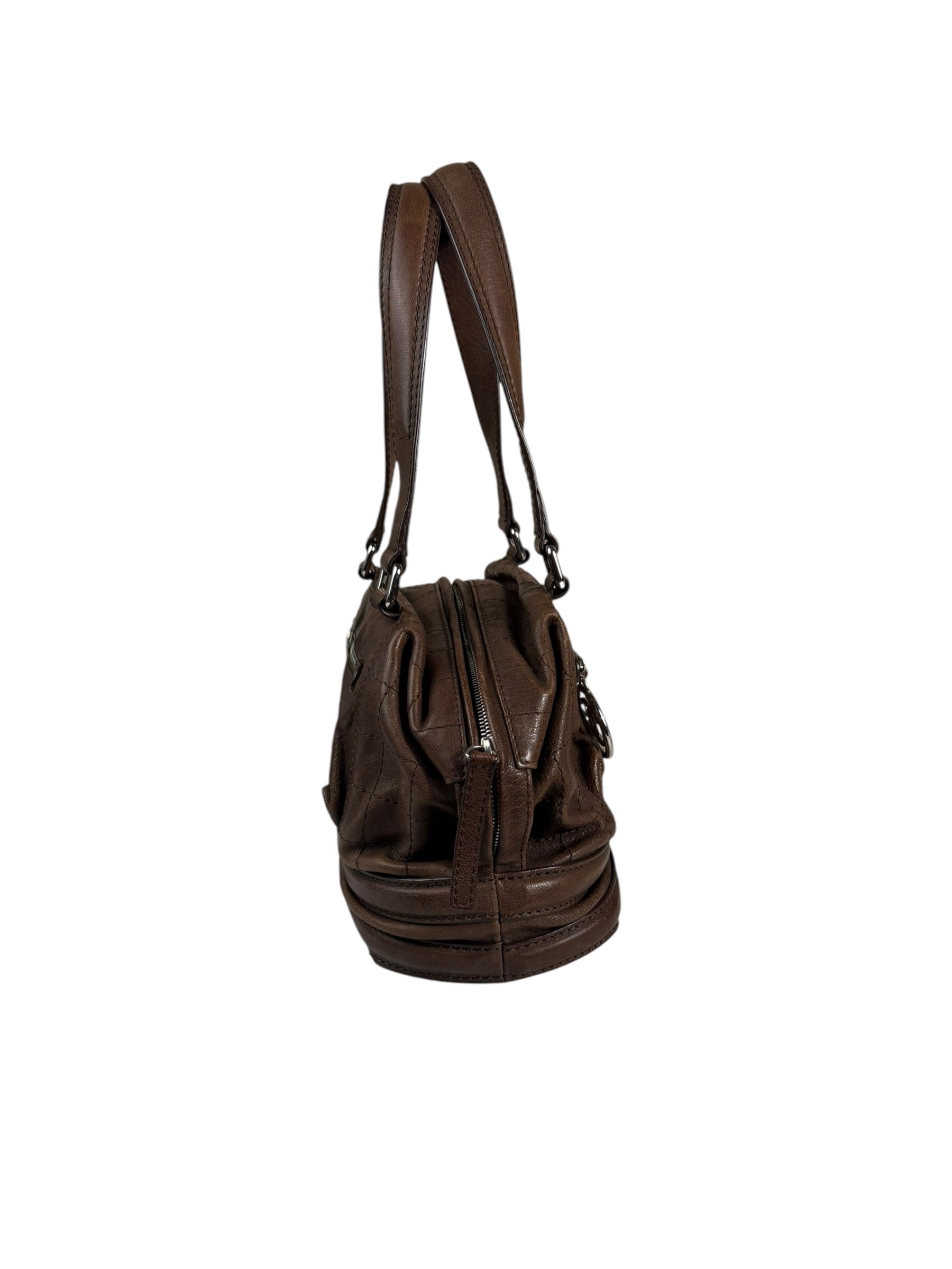 Chanel Brown Leather Essential Square Stitch Bowler Bag 2007