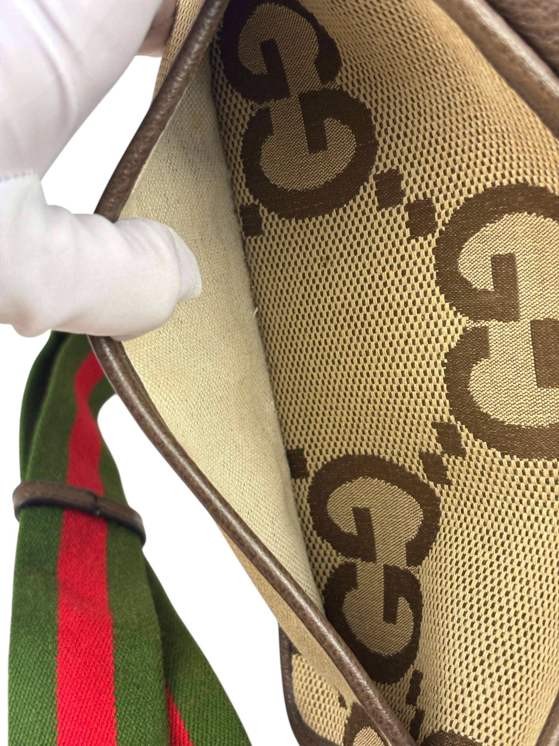 Gucci Brown Leather Trim Jumbo GG Mini Crossbody