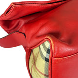 Burberry Red Leather Haymarket Check Shoulder Bag