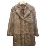 Vintage Brown French Rabbit Fur & Acetate Satin Long Coat