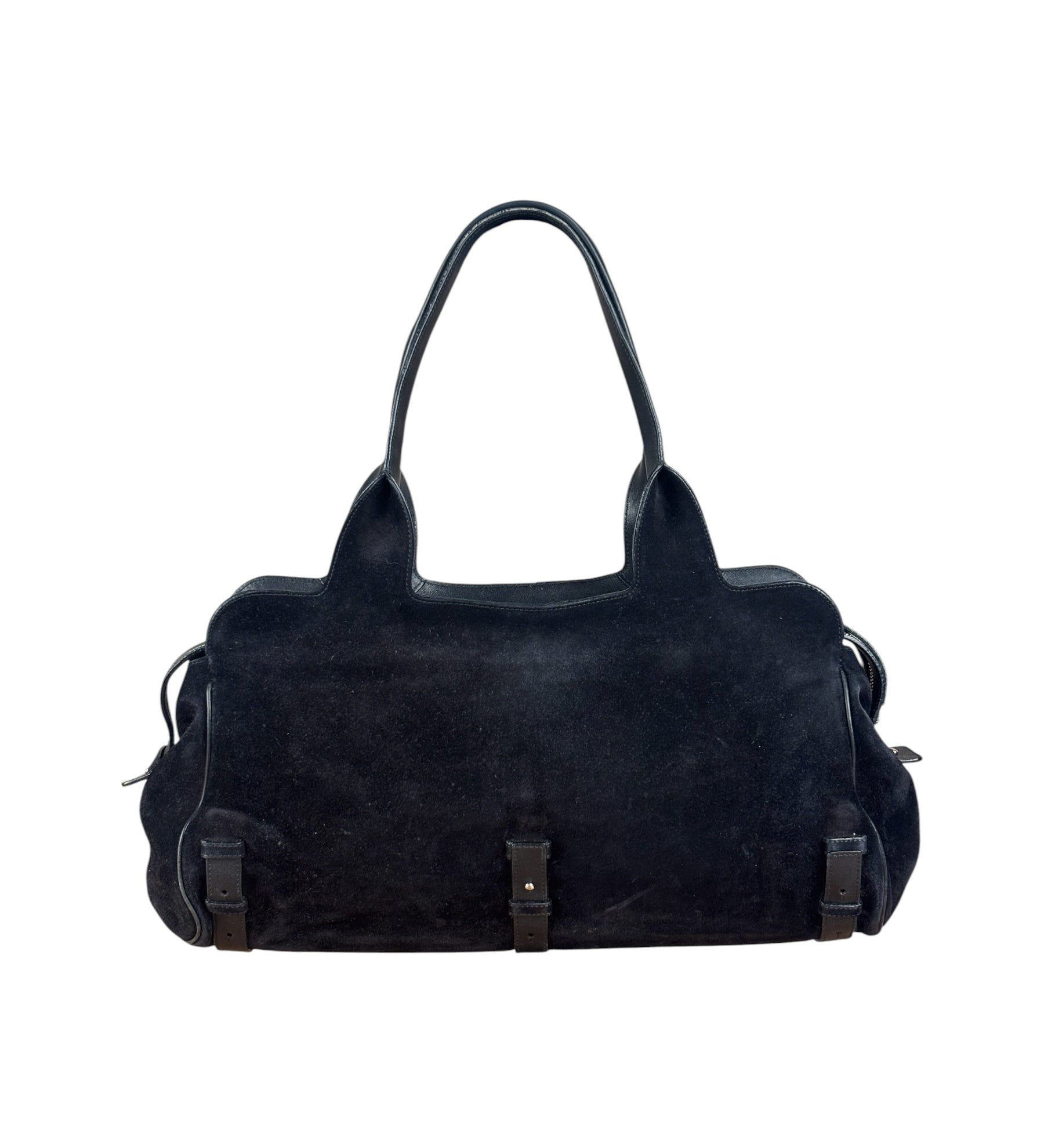 Salvatore Ferragamo Black Rabbit Fur Leather Trim Shoulder Bag