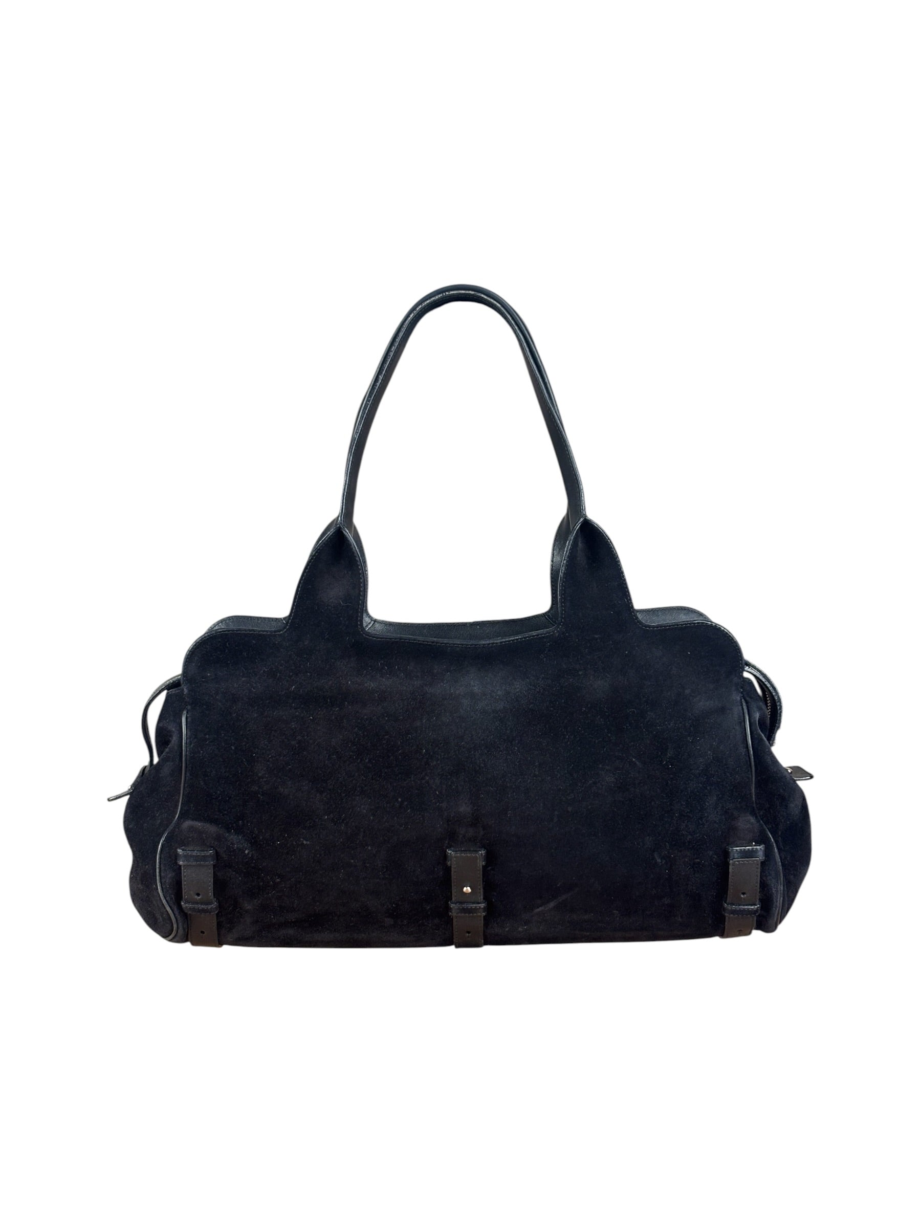 Salvatore Ferragamo Black Rabbit Fur Leather Trim Shoulder Bag