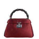 Gucci Burgundy Satin Bamboo Top Handle Bag