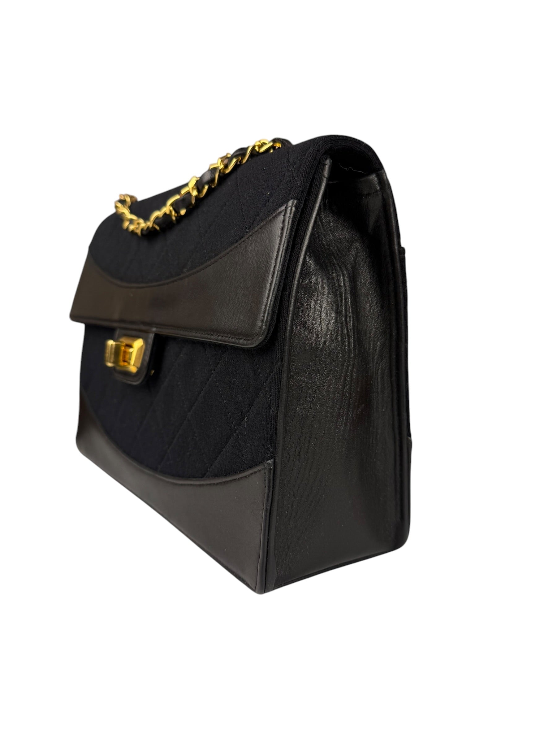 Chanel Jersey Quilted Mademoiselle Lock Flap Bag 1989