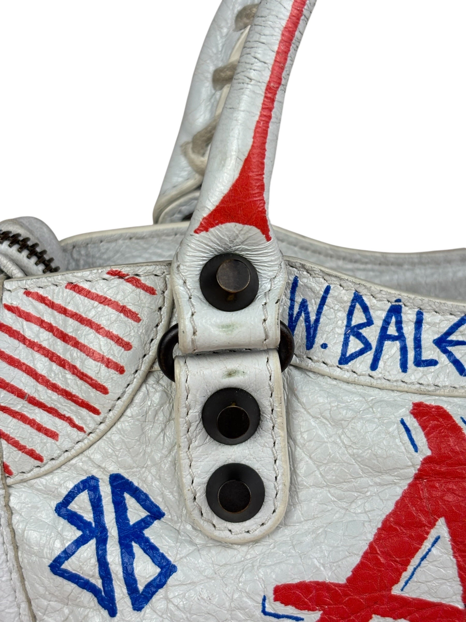Balenciaga Mini White Graffiti Le City Bag