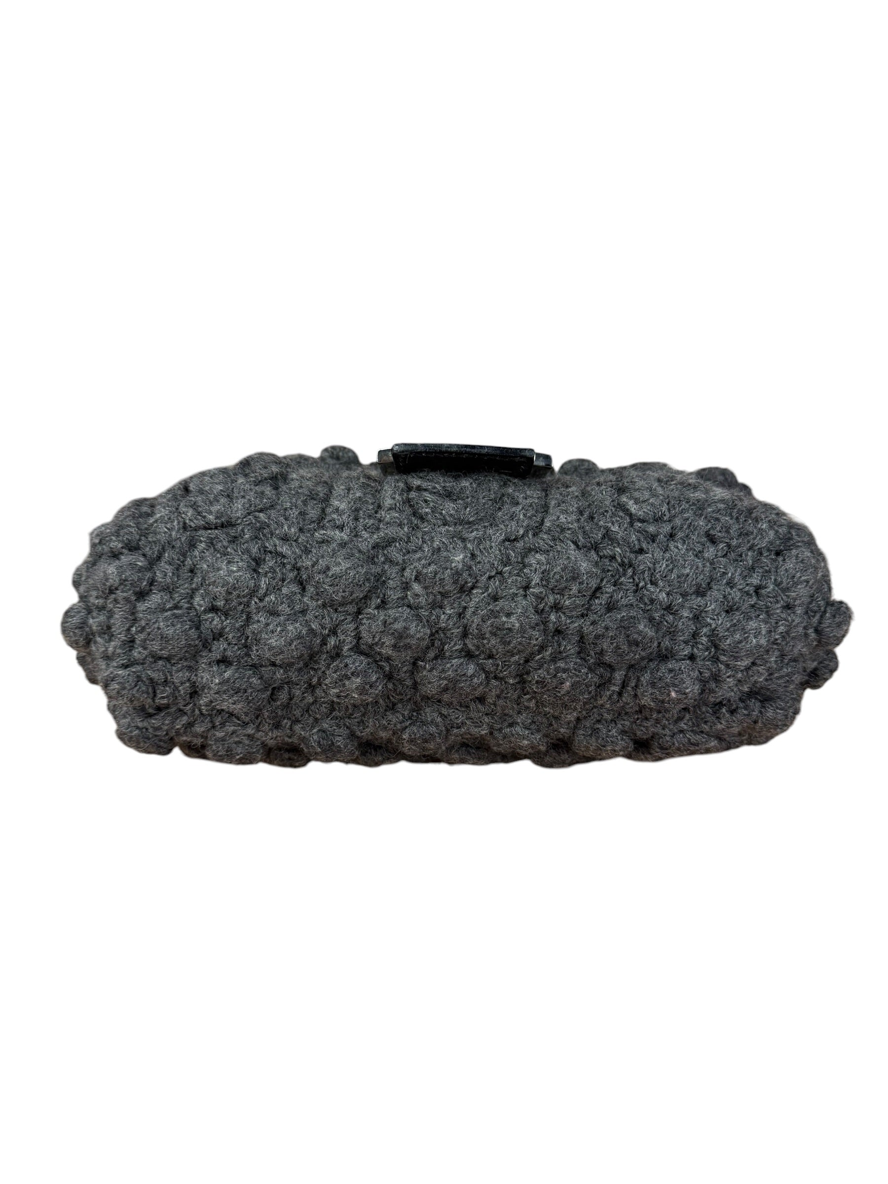 Fendi Grey Wool Crochet FF Baguette Shoulder Bag