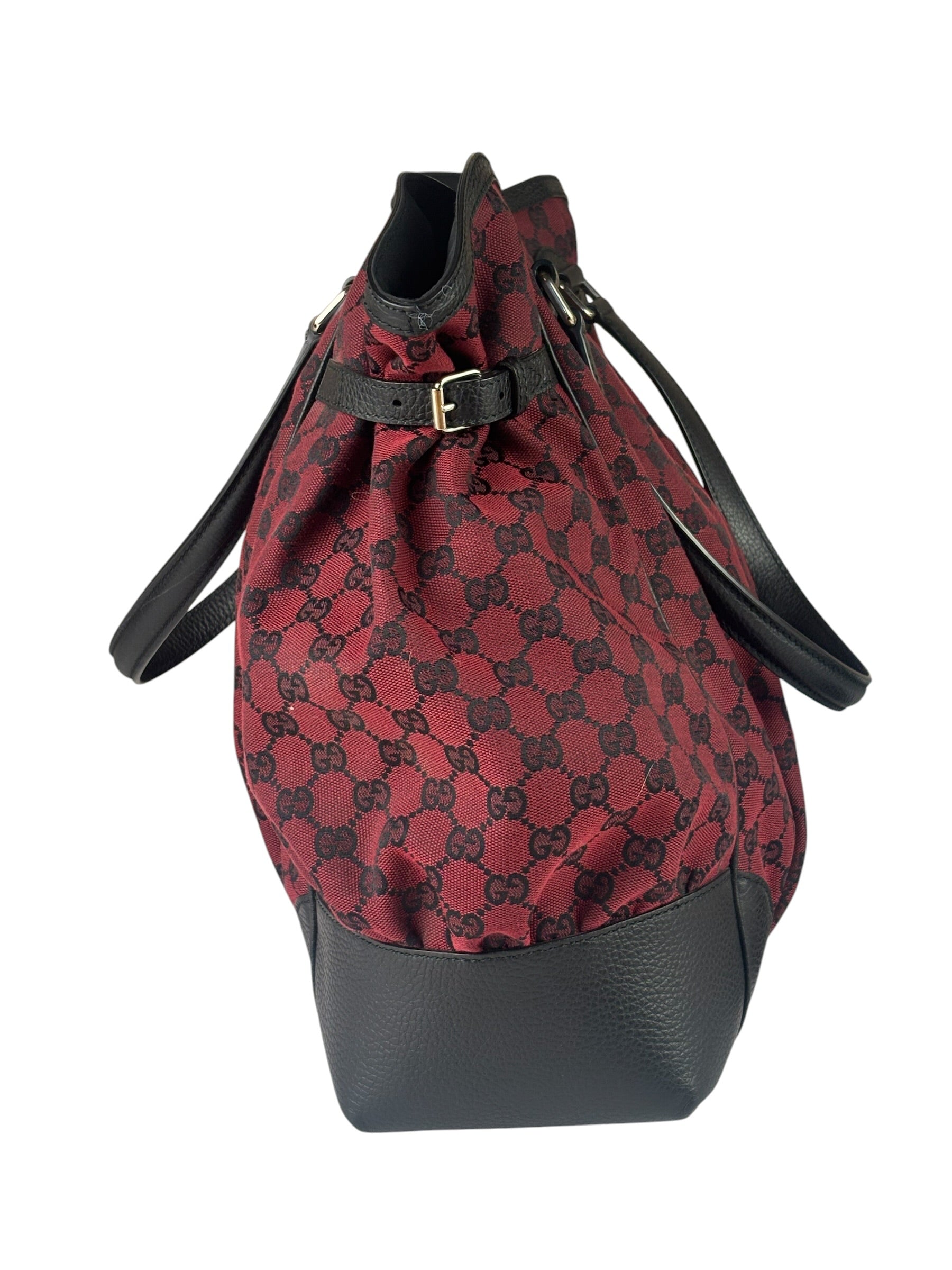Gucci Red/Black Leather Trim GG Full Moon Tote