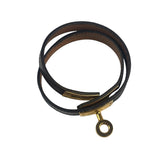 Hermes Black Leather Kelly Double Tour Bracelet