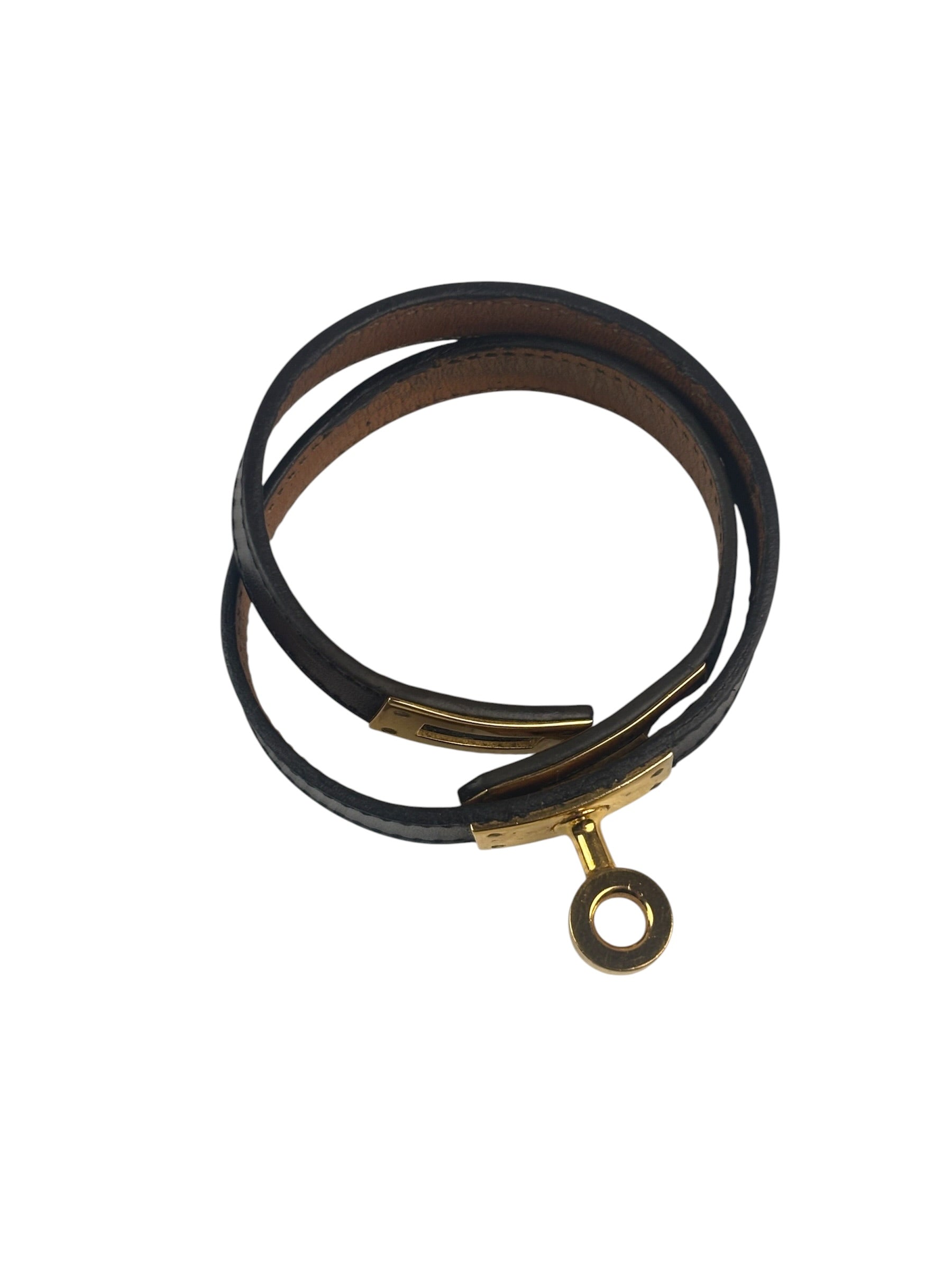 Hermes Black Leather Kelly Double Tour Bracelet