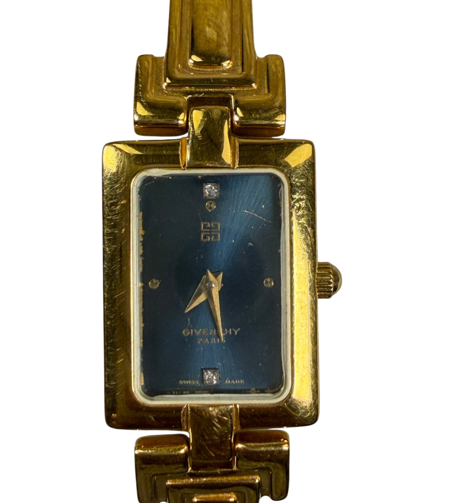 Givenchy Blue Rectangular Dial Gold Plated Bangle Watch