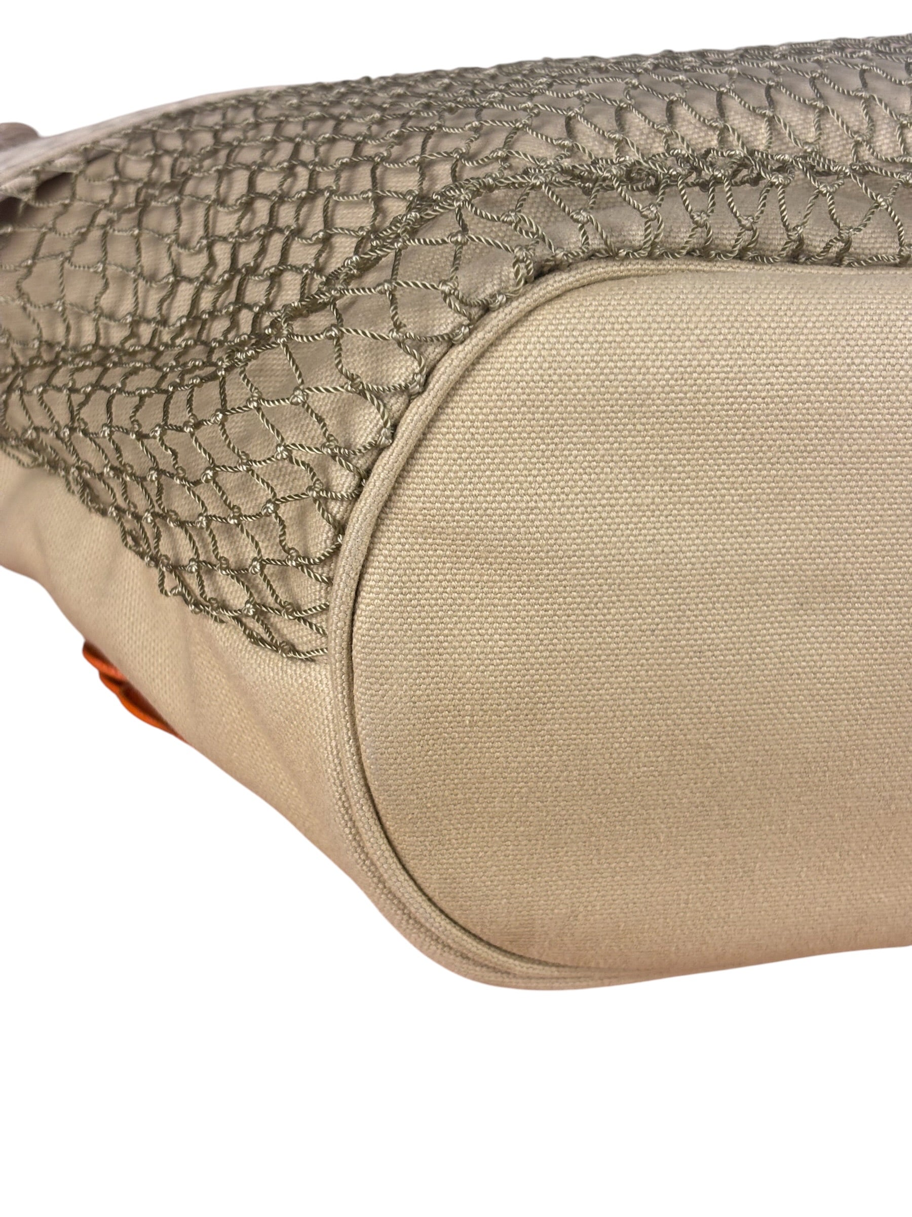 Chanel Vintage Beige Denim/Leather Trim Camellia Rope Tote