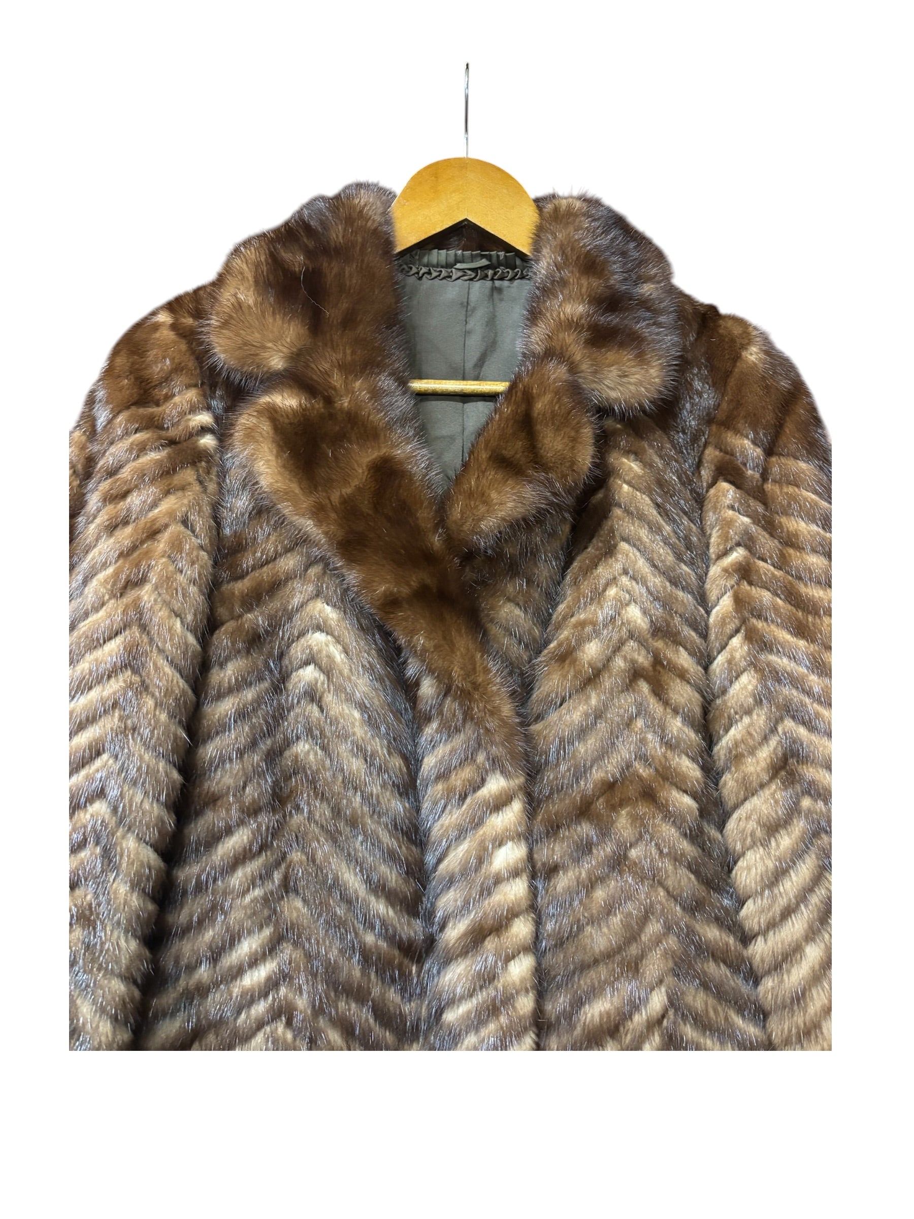 Vintage Hazel Brown Chevron Stripped Mink Fur Coat