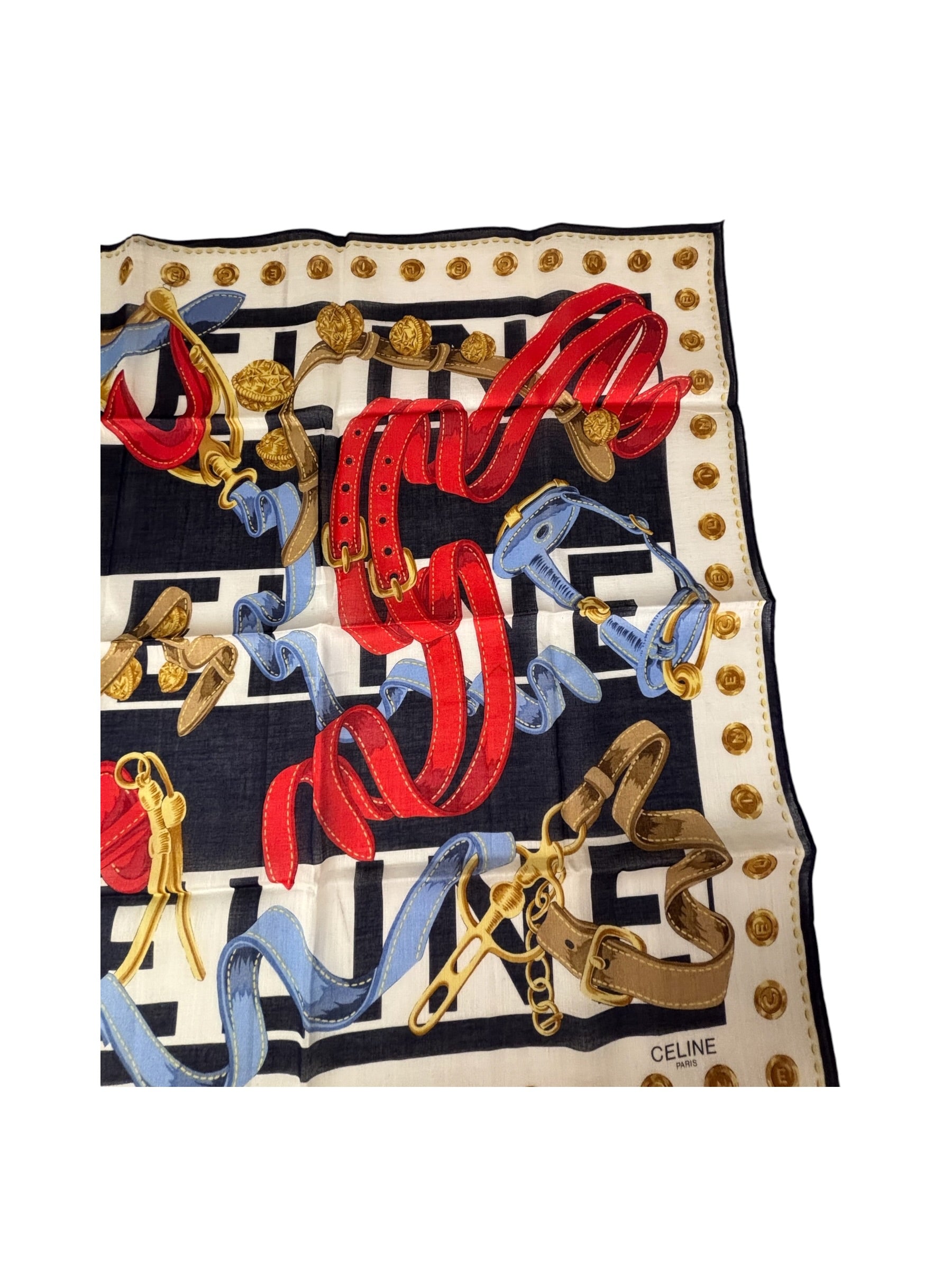 Celine Paris Vintage Equestrain Belt & Chain Motif Scarf