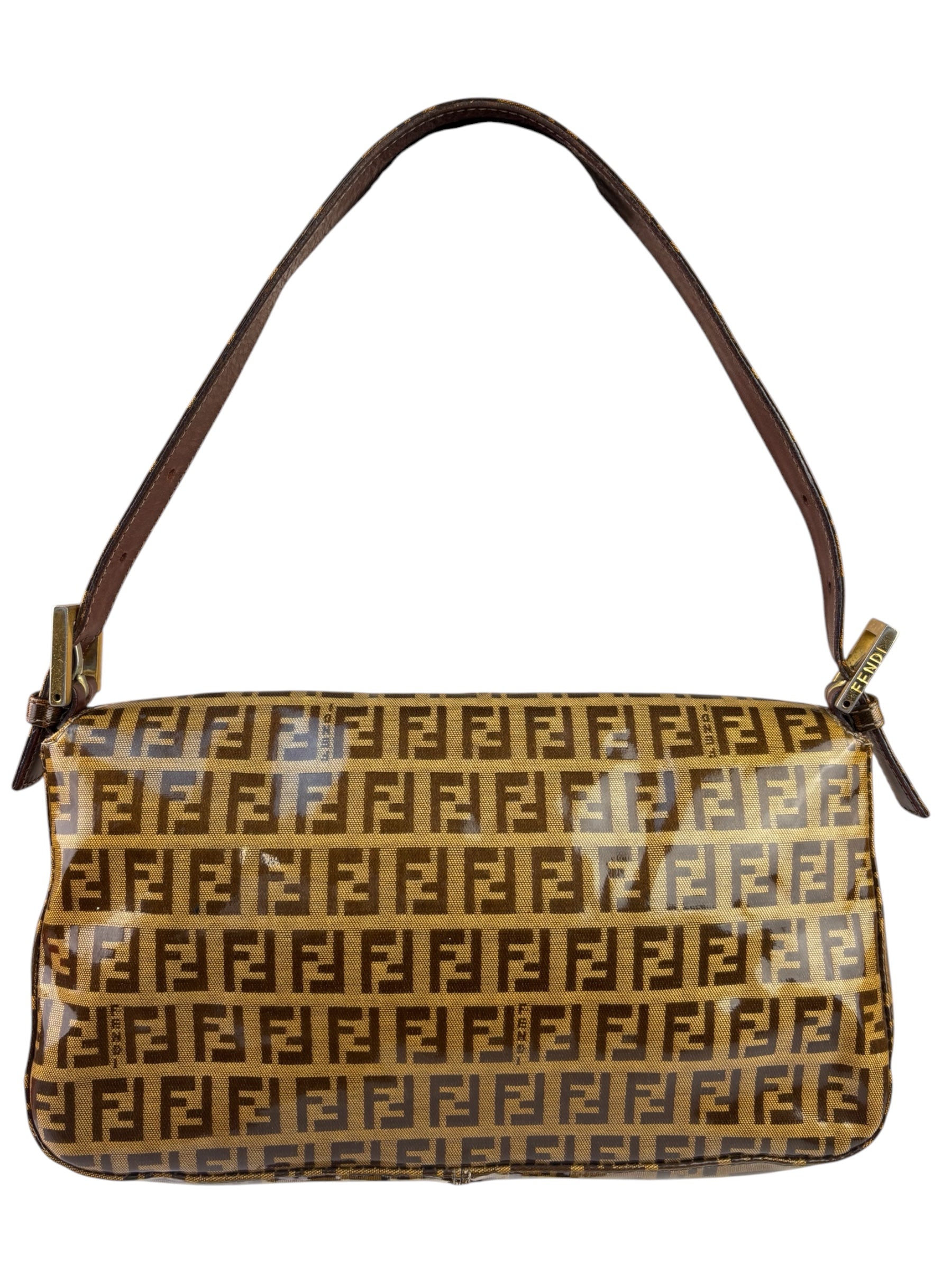 Fendi Brown PVC/Leather Trim Zucca Baguette