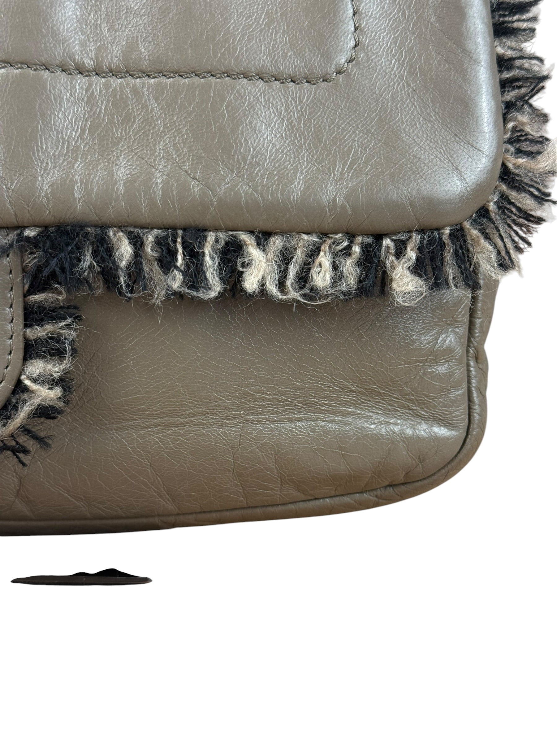 Chanel Taupe Leather Funny Tweed Fringe Flap Bag 2010