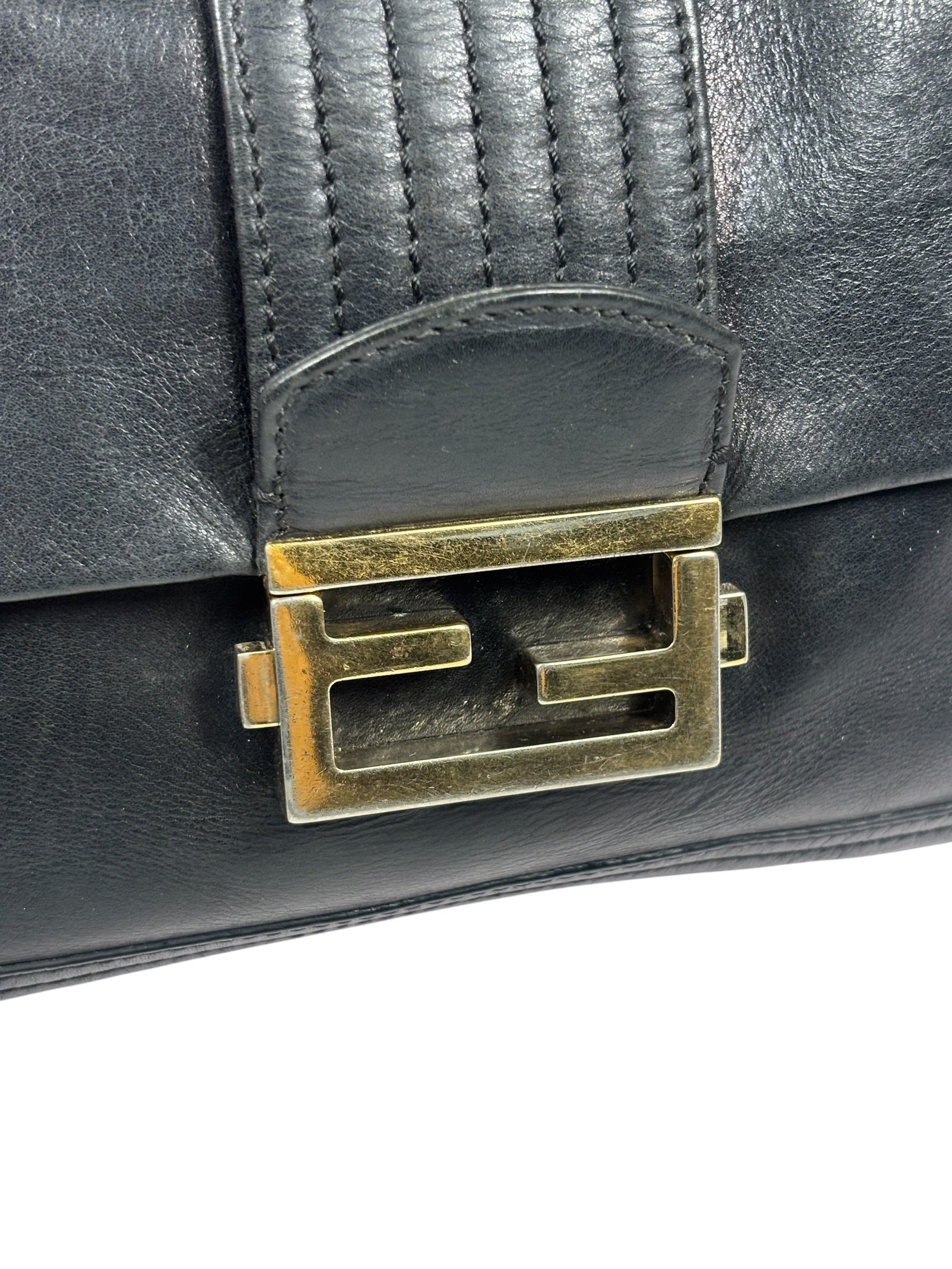 Fendi Black Leather Maxi Baguette
