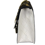 Chanel Vintage White/Black Quilted Lambskin Trapezoid Flap Bag 1990's