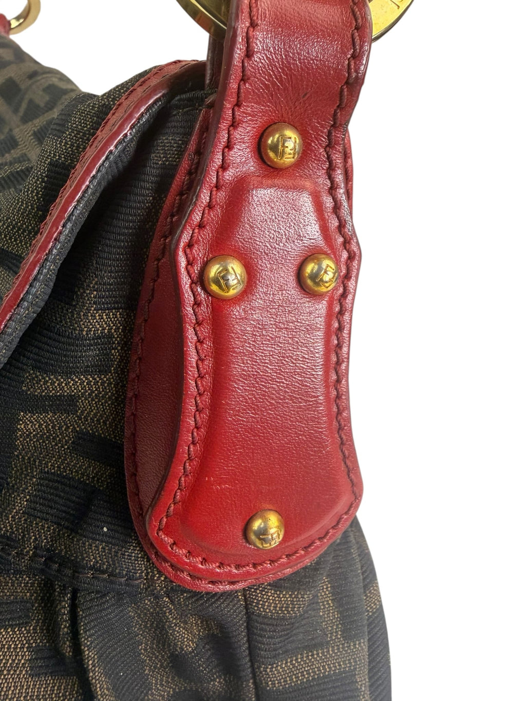 Fendi Canvas Zucca Chef Red Leather Trim Shoulder Bag
