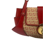 Fendi Red Leather Trim Zucca Compliation Shoulder Bag