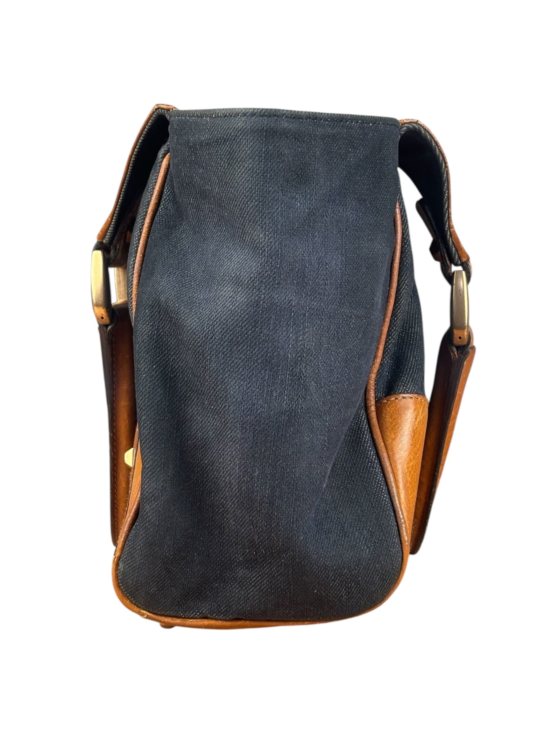 Gucci Vintage Denim Leather Trim Jackie Shoulder Bag