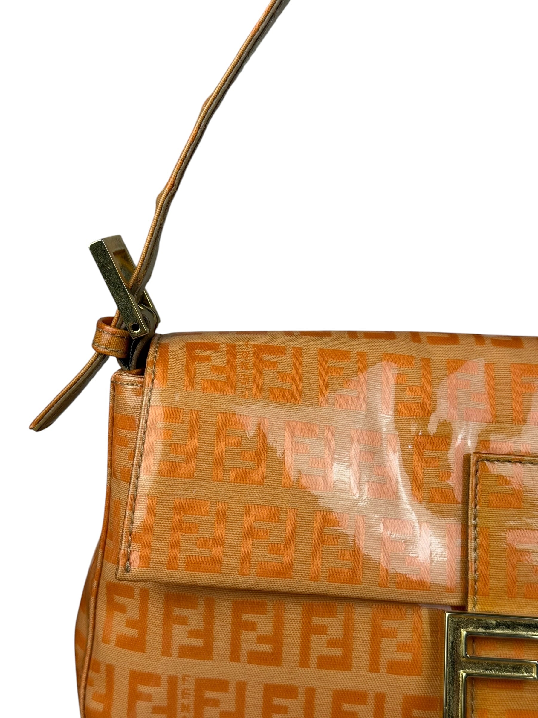 Fendi Vintage Orange Zucca Mamma FF Monogram Baguette
