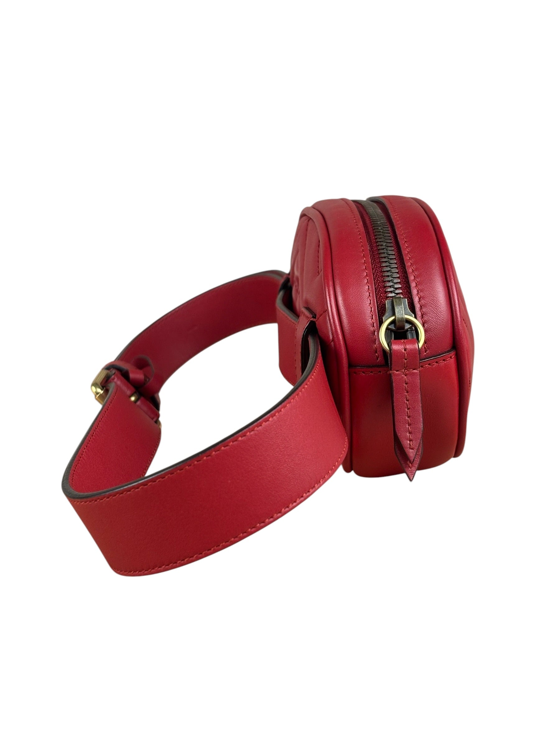 Gucci Red Leather Marmont Matelasse Waist Belt Bag
