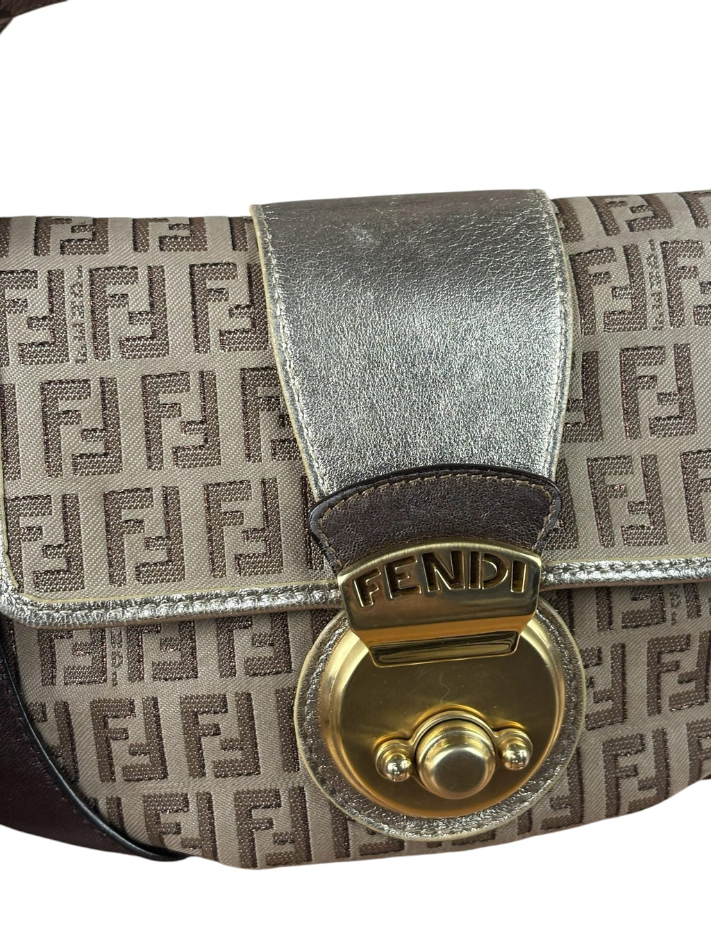 Fendi Colorblock Leather Trim Zucca Compilation Baguette