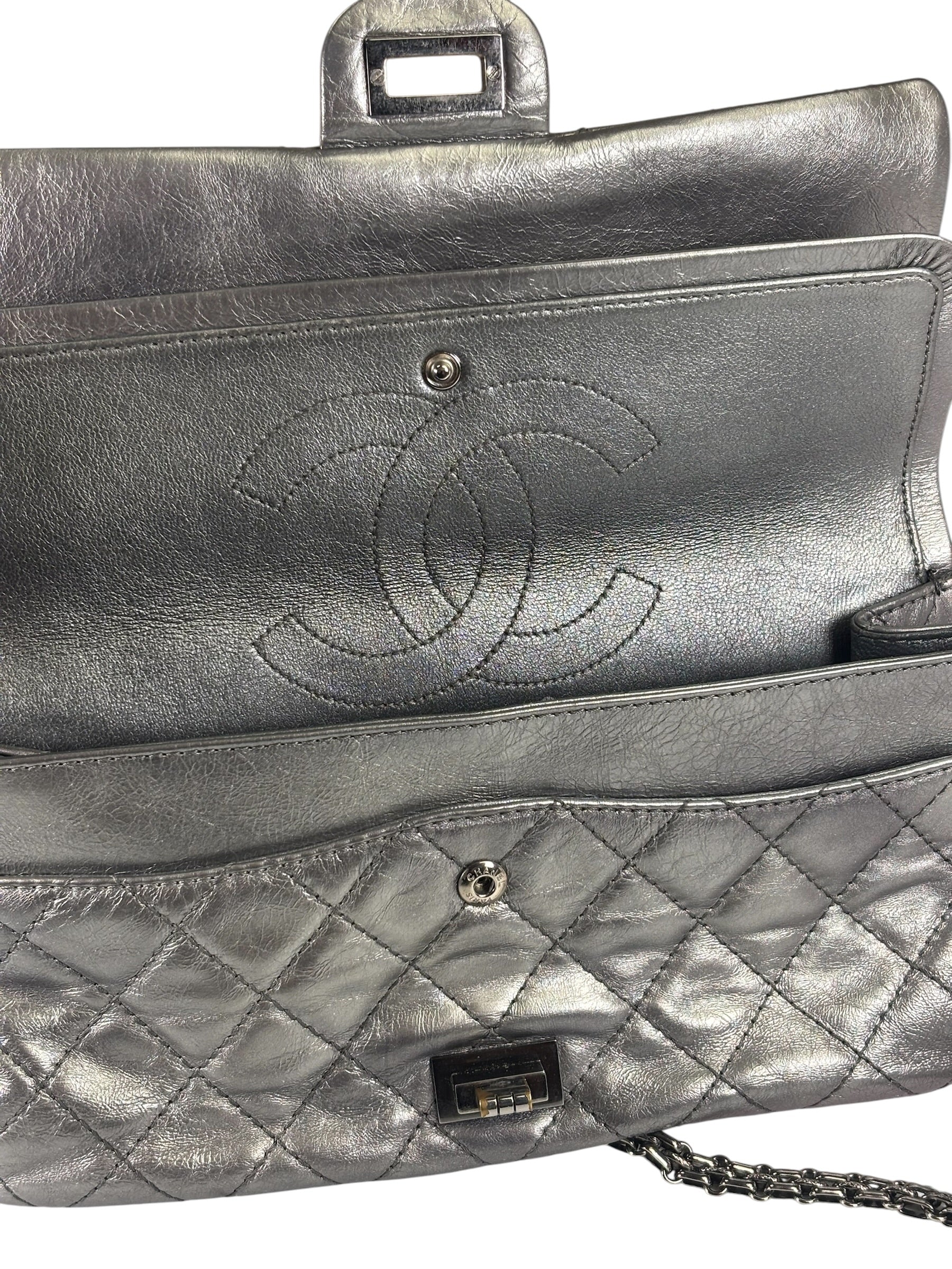 Chanel Metallic Silver Quilted Leather 2.55 Reissue Double Flap Bag 2008