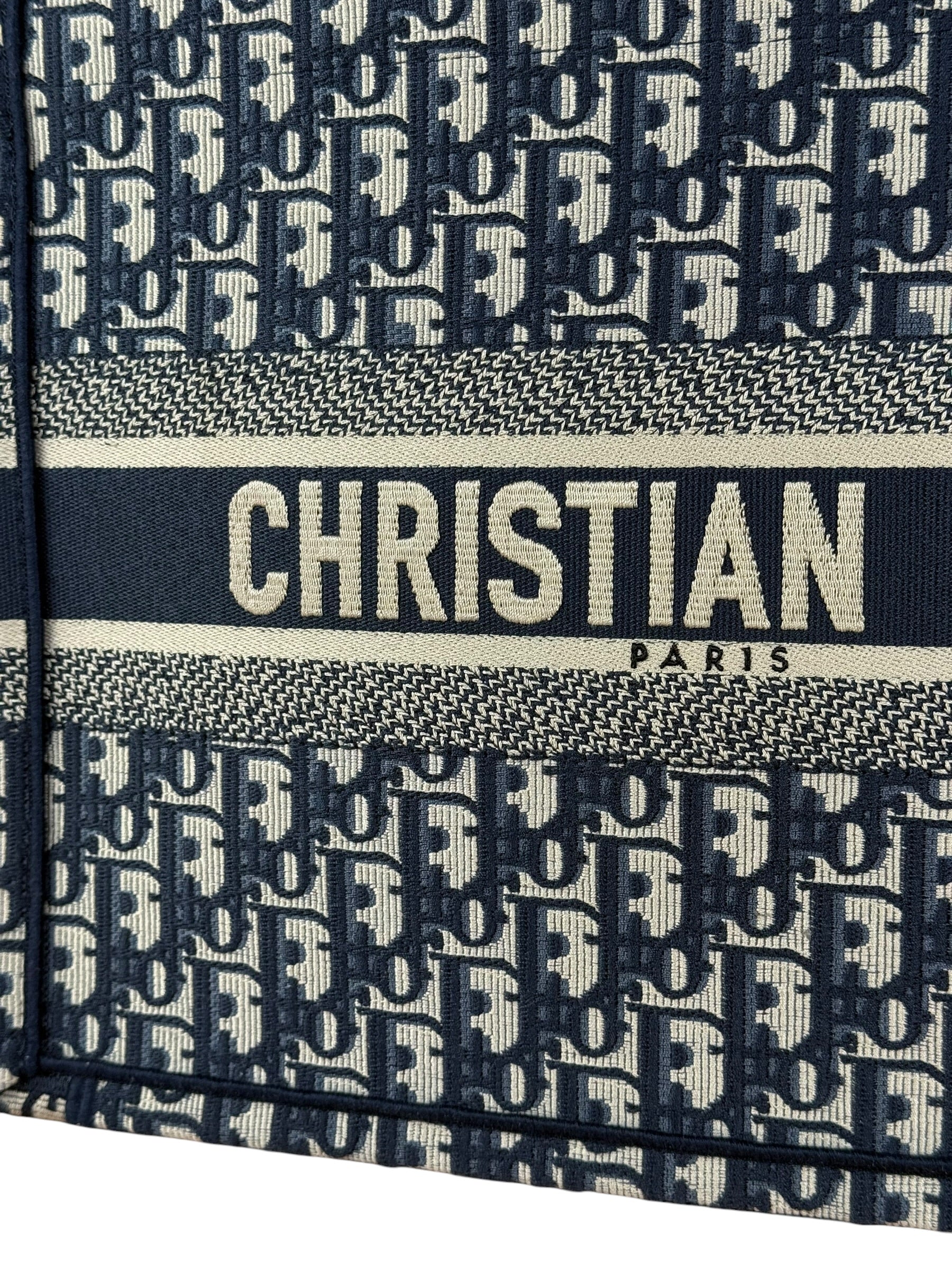 Christian Dior Navy Ecru Oblique Small Book Tote