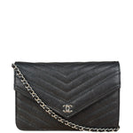 Chanel Caviar Chevron Quilted Wallet On Chain 2017
