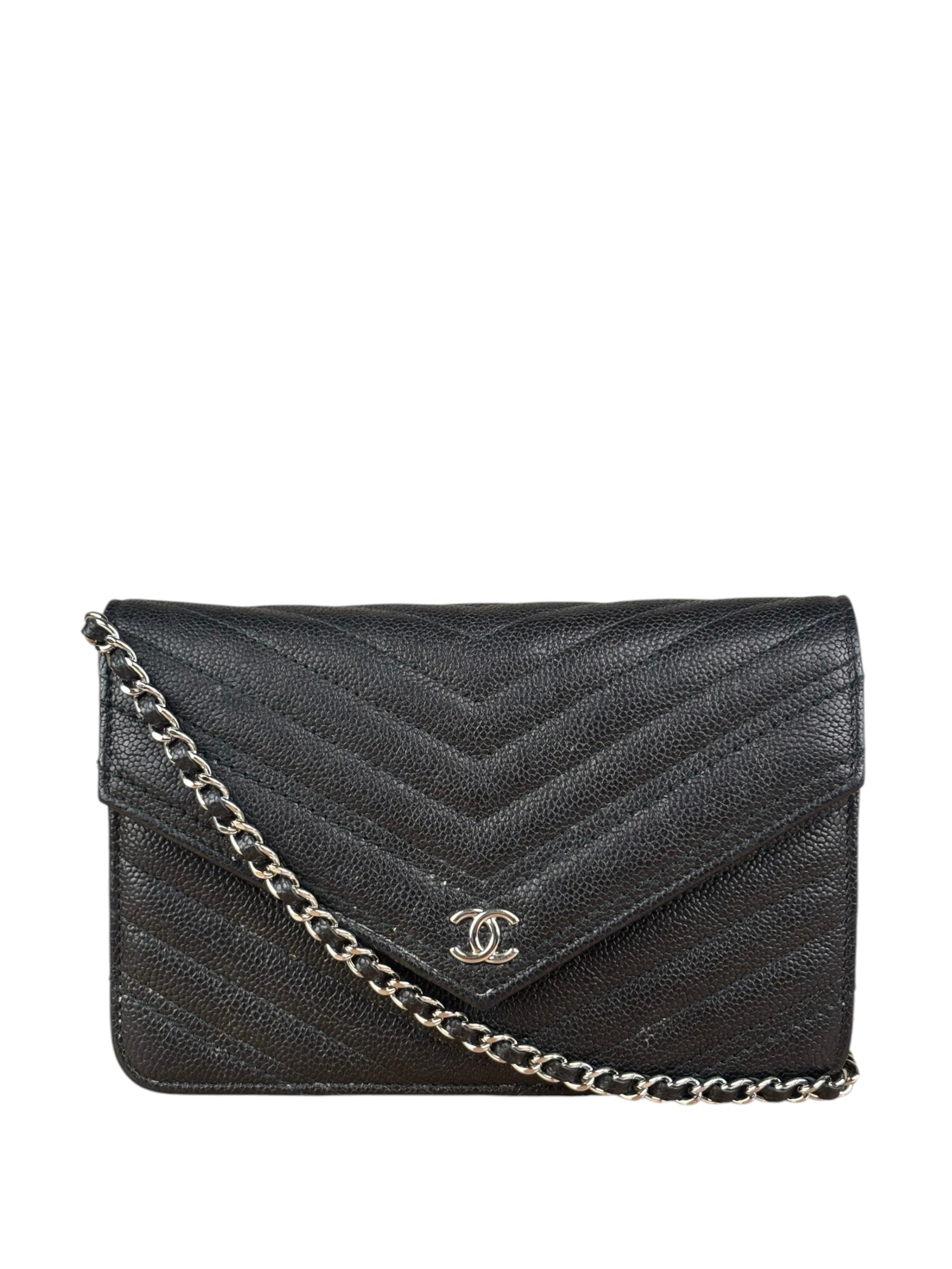Chanel Caviar Chevron Quilted Wallet On Chain 2017