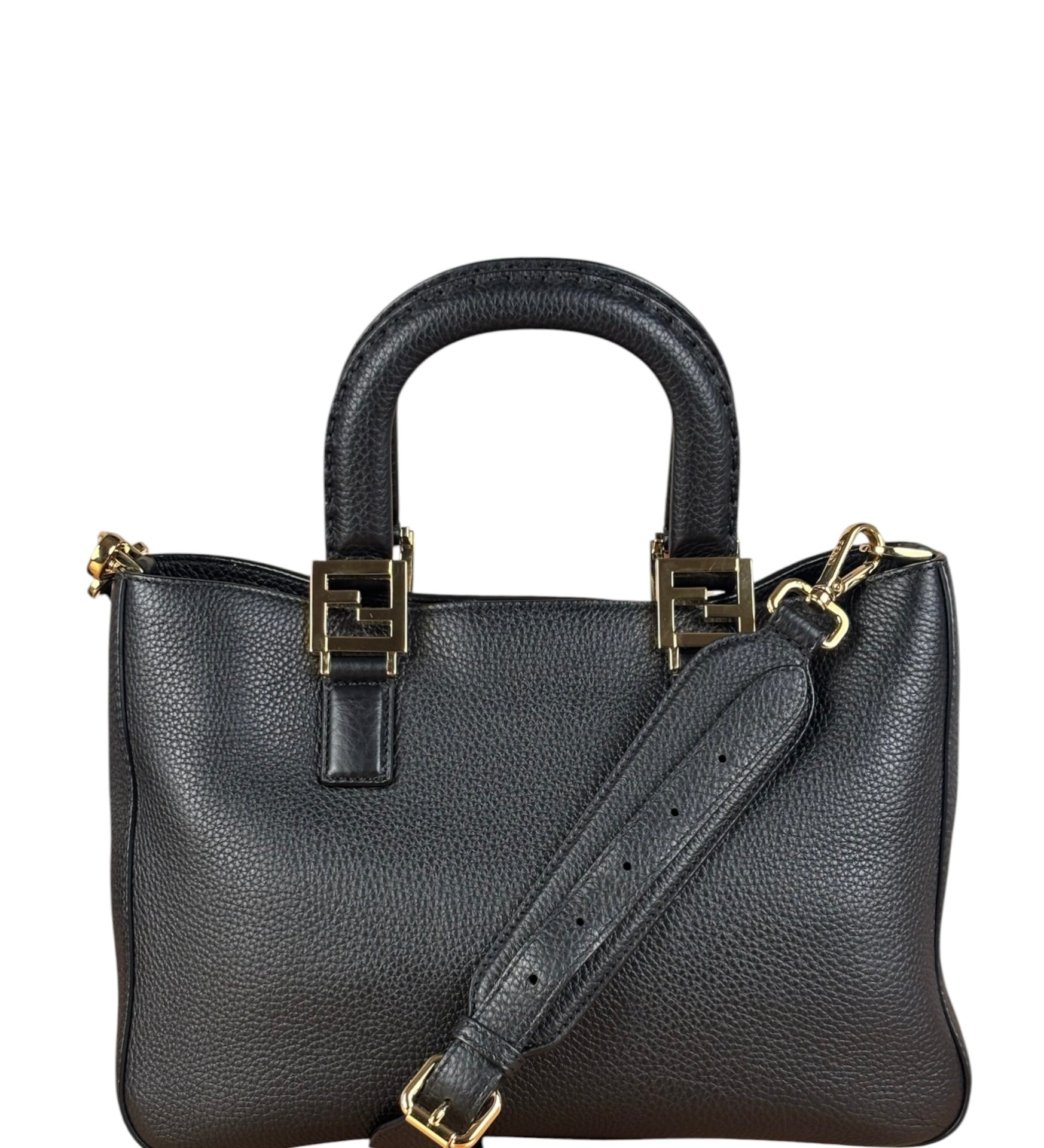 Fendi Black Leather Small FF Tote Two-Way Bag